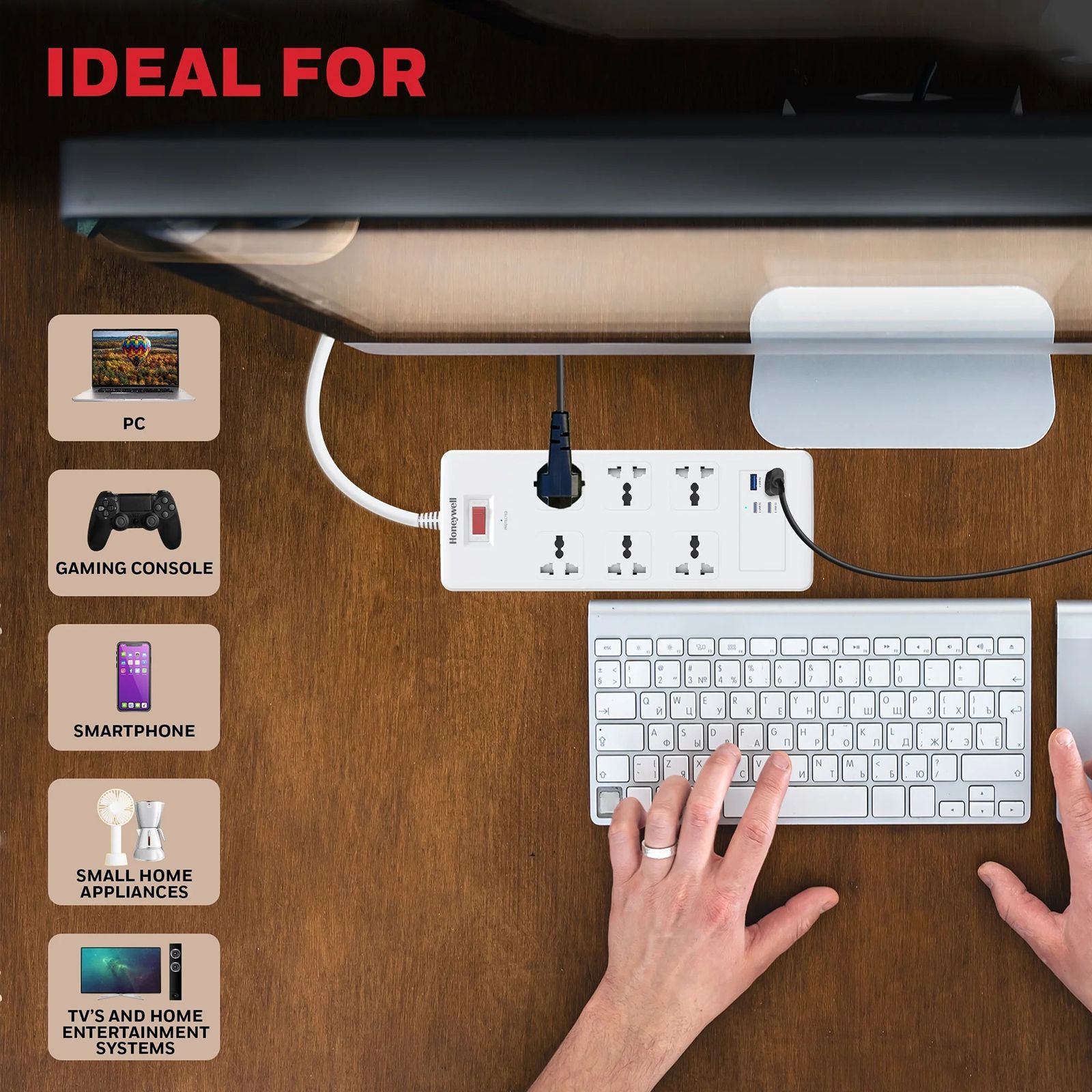 Honeywell 36000 Amps 6 Sockets Surge Protector (1.8 Meters, Automatic Overload Protection, HC000050, White) Honeywell 36000 Amps 6 Sockets Surge Protector (1.8 Meters, Automatic Overload Protection, HC000050, White)_5