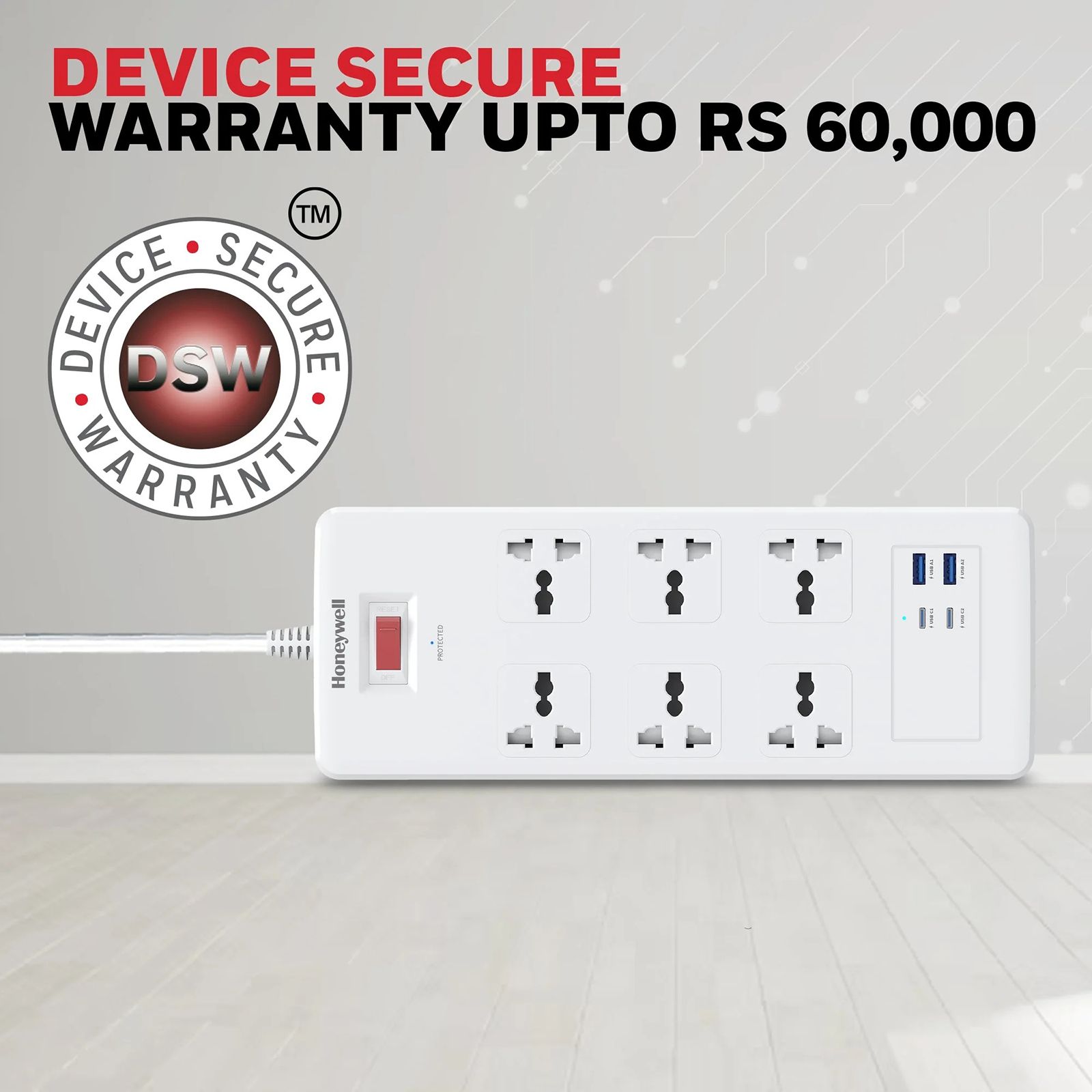 Honeywell 36000 Amps 6 Sockets Surge Protector (1.8 Meters, Automatic Overload Protection, HC000050, White) Honeywell 36000 Amps 6 Sockets Surge Protector (1.8 Meters, Automatic Overload Protection, HC000050, White)_8