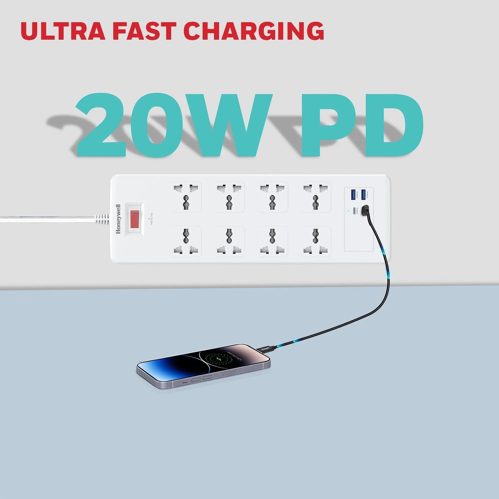 Honeywell 36000 Amps 8 Sockets Surge Protector (1.8 Meters, Automatic Overload Protection, HC000055, White)_8