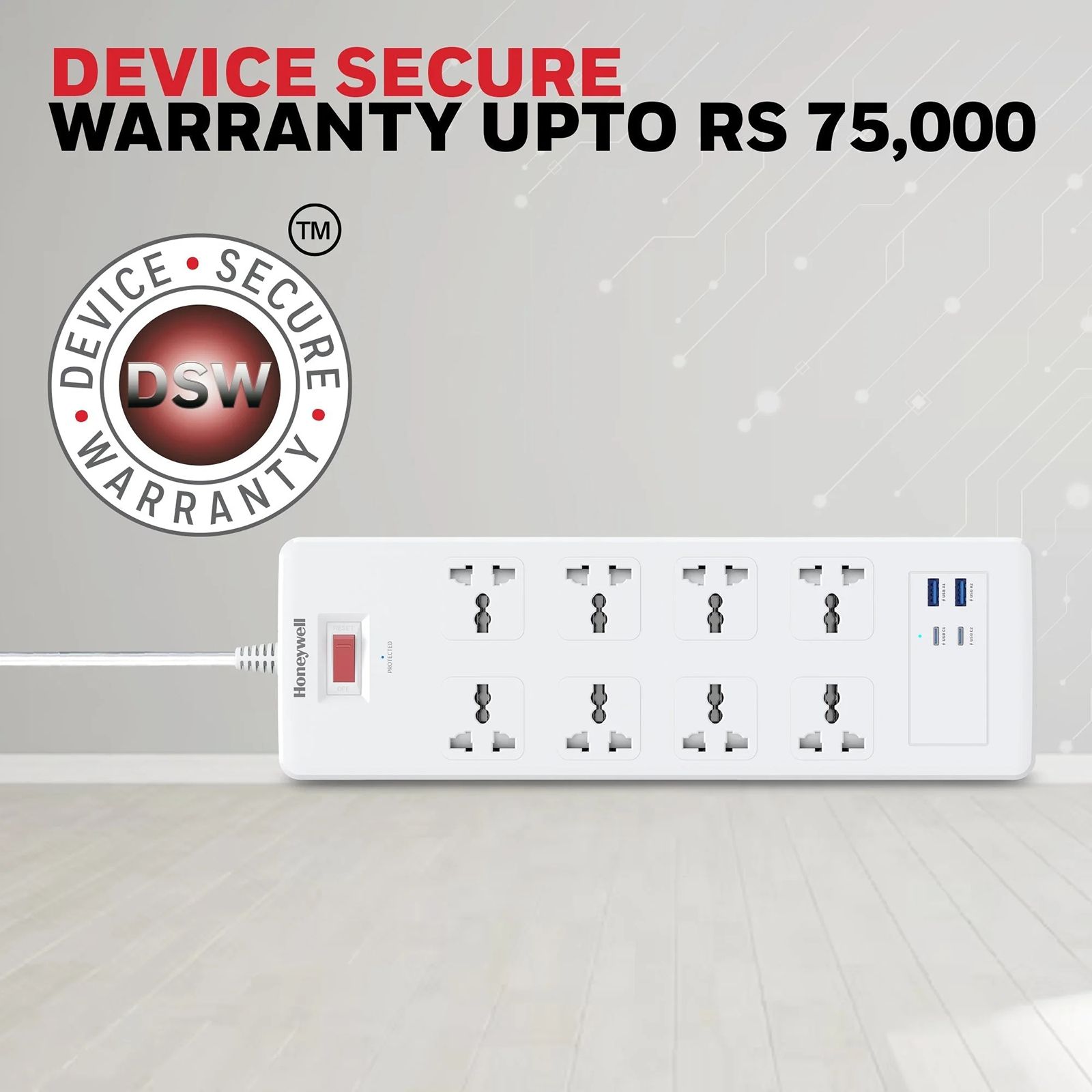 Honeywell 36000 Amps 8 Sockets Surge Protector (1.8 Meters, Automatic Overload Protection, HC000055, White)_4