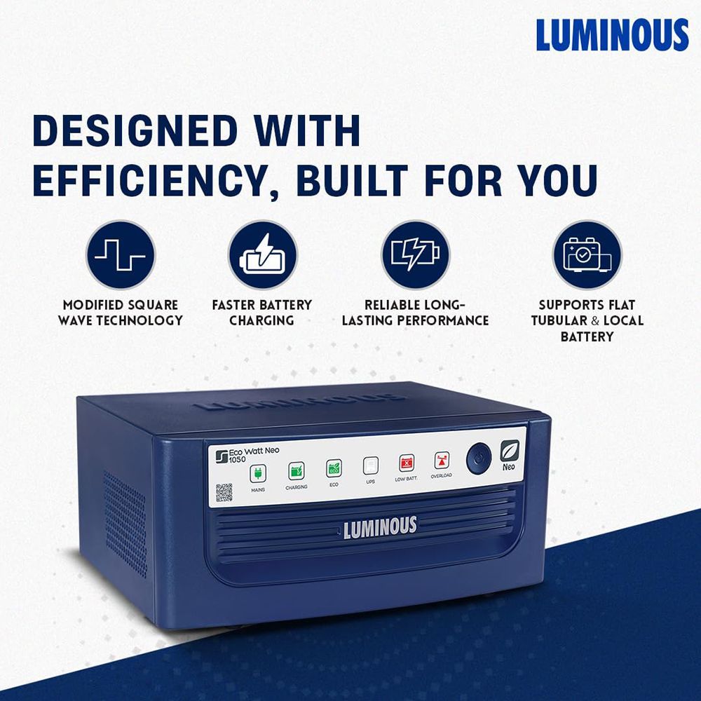 LUMINOUS Eco Watt Neo 1050 17 Amps Inverter (LED indications, F04110515151, Blue)_6