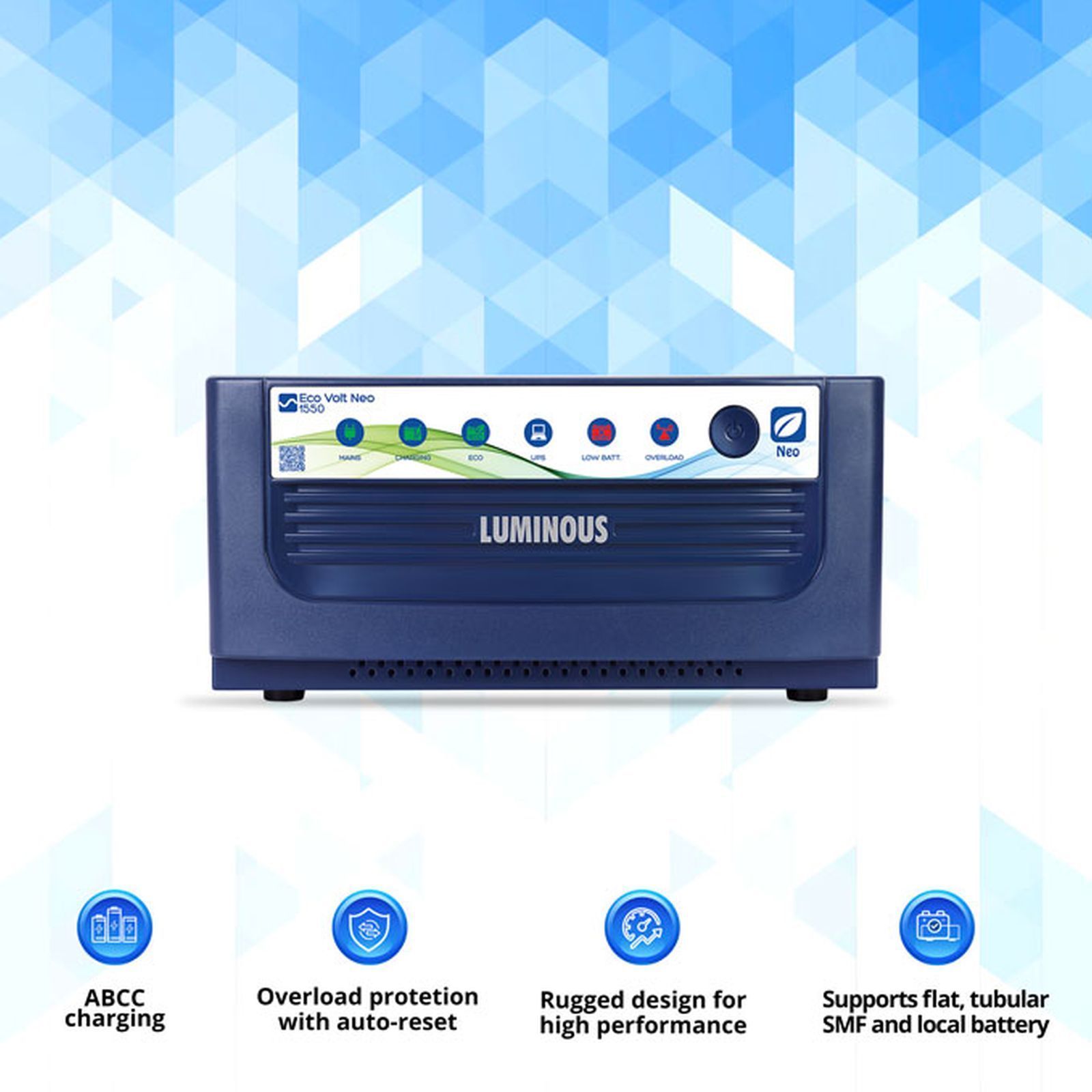 LUMINOUS Eco Volt Neo 1550 17 Amps Inverter (LED Indications, F04115515151, Blue)_2
