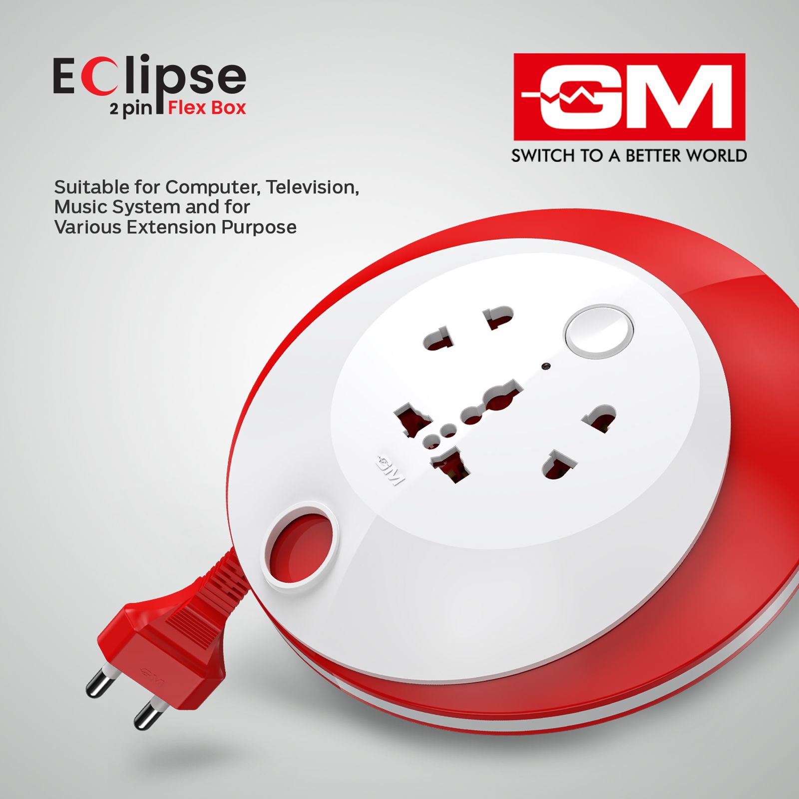 GM Eclipse 6 Amps 3 Sockets Extention Board (4.2 Meters, GM 3268, White) GM Eclipse 6 Amps 3 Sockets Extention Board (4.2 Meters, GM 3268, White)_2