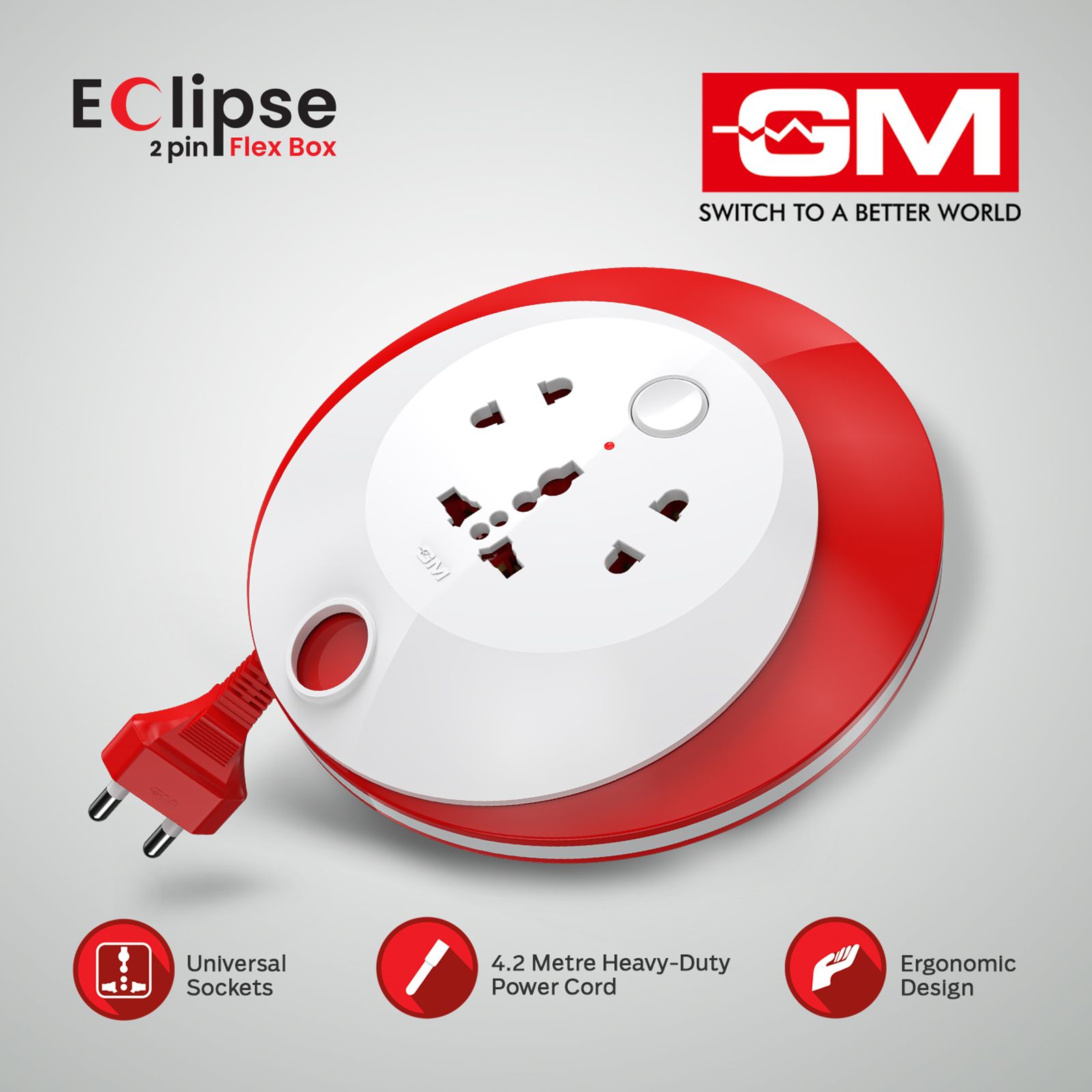 GM Eclipse 6 Amps 3 Sockets Extention Board (4.2 Meters, GM 3268, White) GM Eclipse 6 Amps 3 Sockets Extention Board (4.2 Meters, GM 3268, White)_3