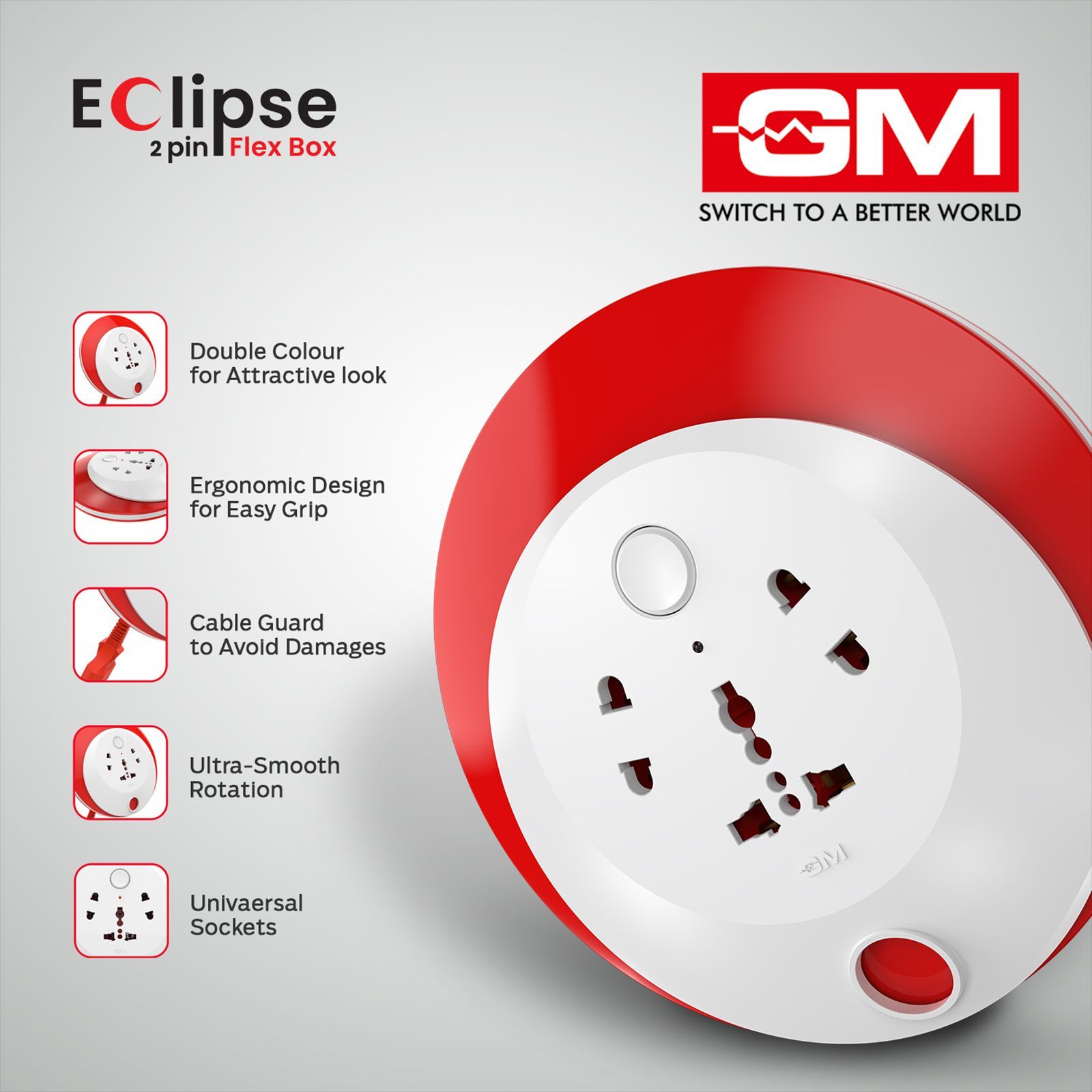 GM Eclipse 6 Amps 3 Sockets Extention Board (4.2 Meters, GM 3268, White) GM Eclipse 6 Amps 3 Sockets Extention Board (4.2 Meters, GM 3268, White)_4