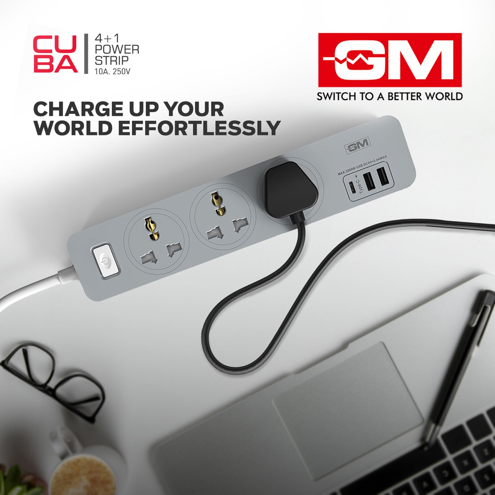 GM Cuba 6 Amps 3 Sockets Surge Protector (1.8 Meters, GM 3341, White) GM Cuba 6 Amps 3 Sockets Surge Protector (1.8 Meters, GM 3341, White)_3