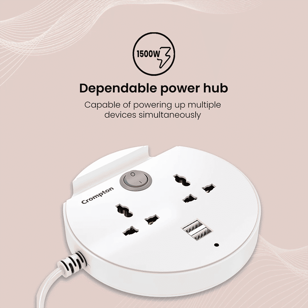 Crompton Powerbox Alpha CU 6 Amps 2 Sockets Extention Board with Individual Switch (2 Meters, Mobile Holder Groove, LEDPB-ALPHA-CU, White)_7