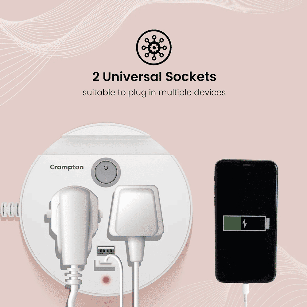 Crompton Powerbox Alpha CU 6 Amps 2 Sockets Extention Board with Individual Switch (2 Meters, Mobile Holder Groove, LEDPB-ALPHA-CU, White)_8