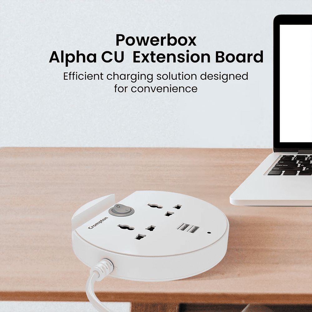 Crompton Powerbox Alpha CU 6 Amps 2 Sockets Extention Board with Individual Switch (2 Meters, Mobile Holder Groove, LEDPB-ALPHA-CU, White)_5