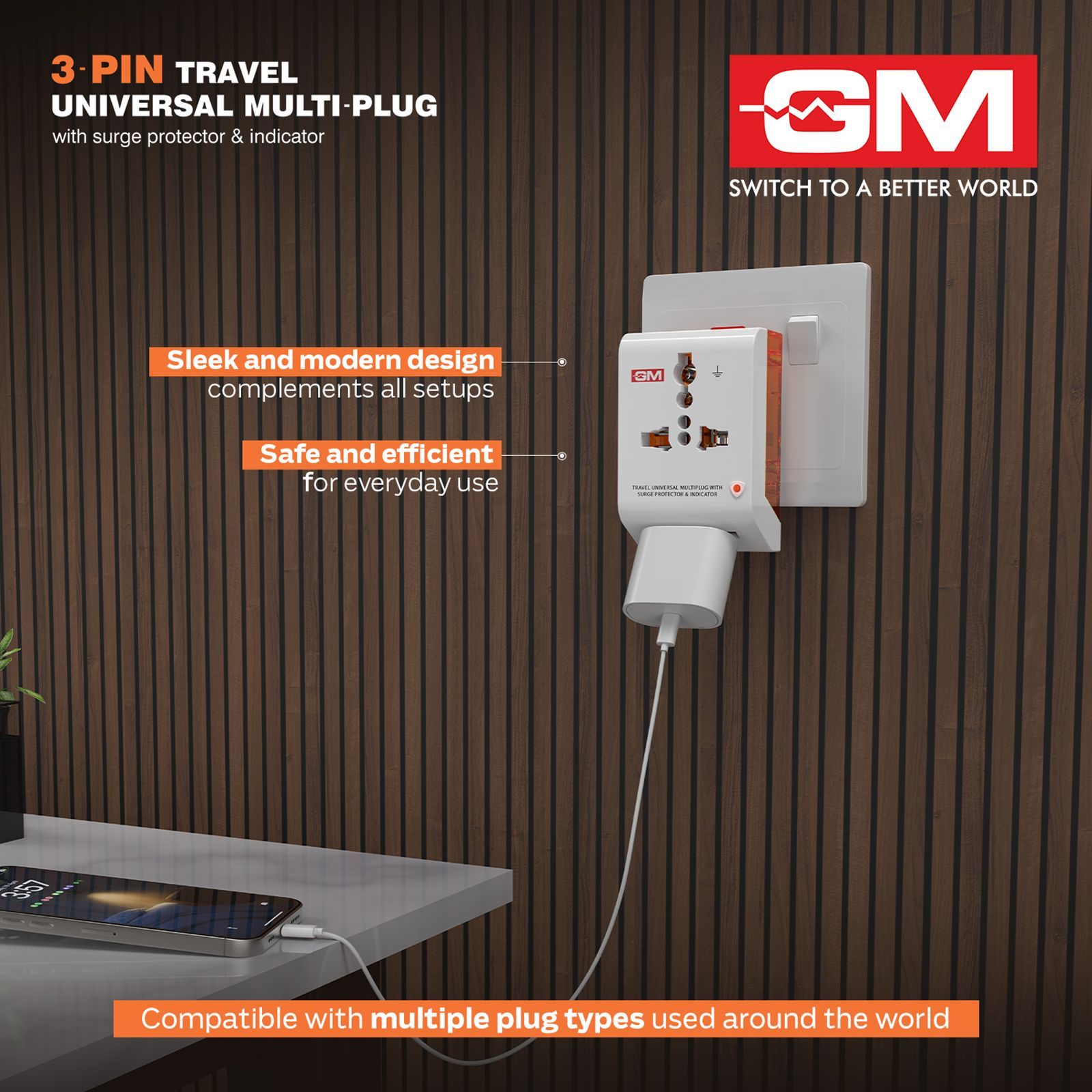 GM G Magic 1 Plugs Travel Adapter (Universal Compatibility, 3012, White)_6