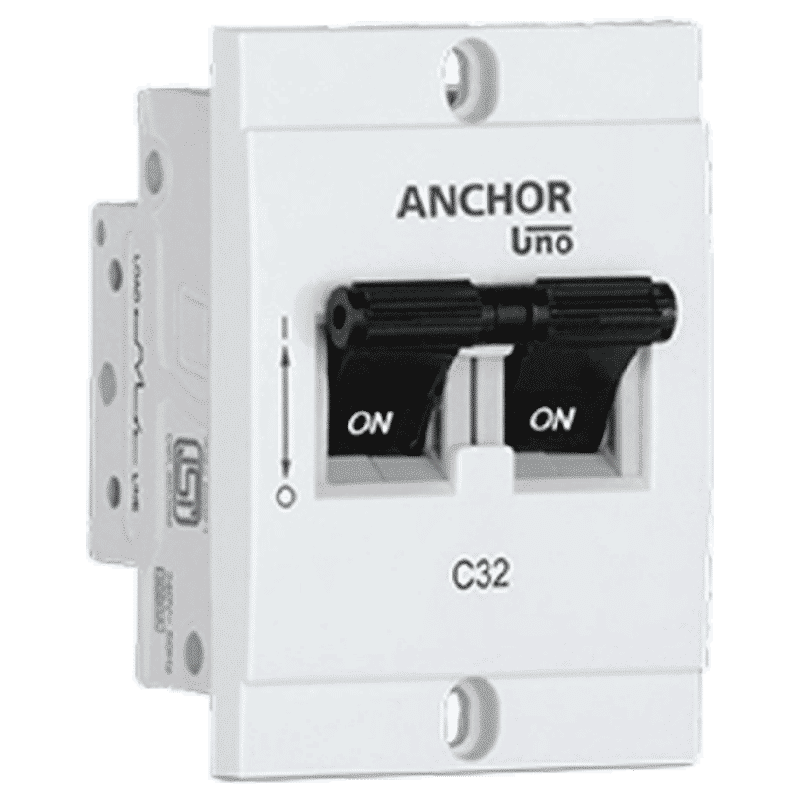 Anchor Uno Mini 25A DP - C Type MCB (98250, White) Anchor Uno Mini 25A DP - C Type MCB (98250, White)_1