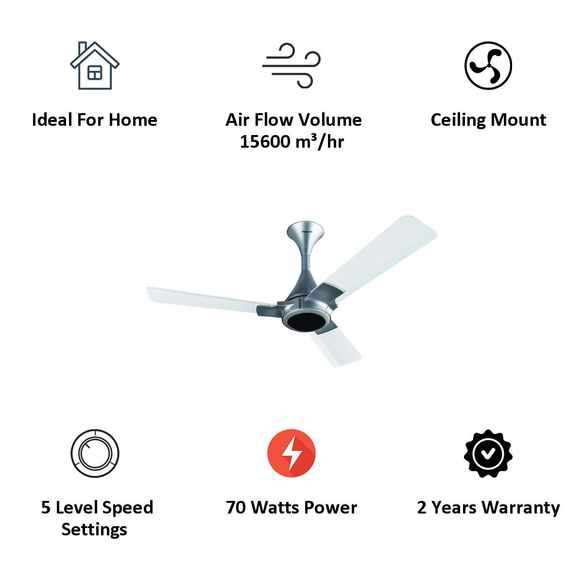 Panasonic 12XAA 120cm Sweep 3 Blade Ceiling Fan (High Speed Motor, 13239WSL, White/Silver)_3