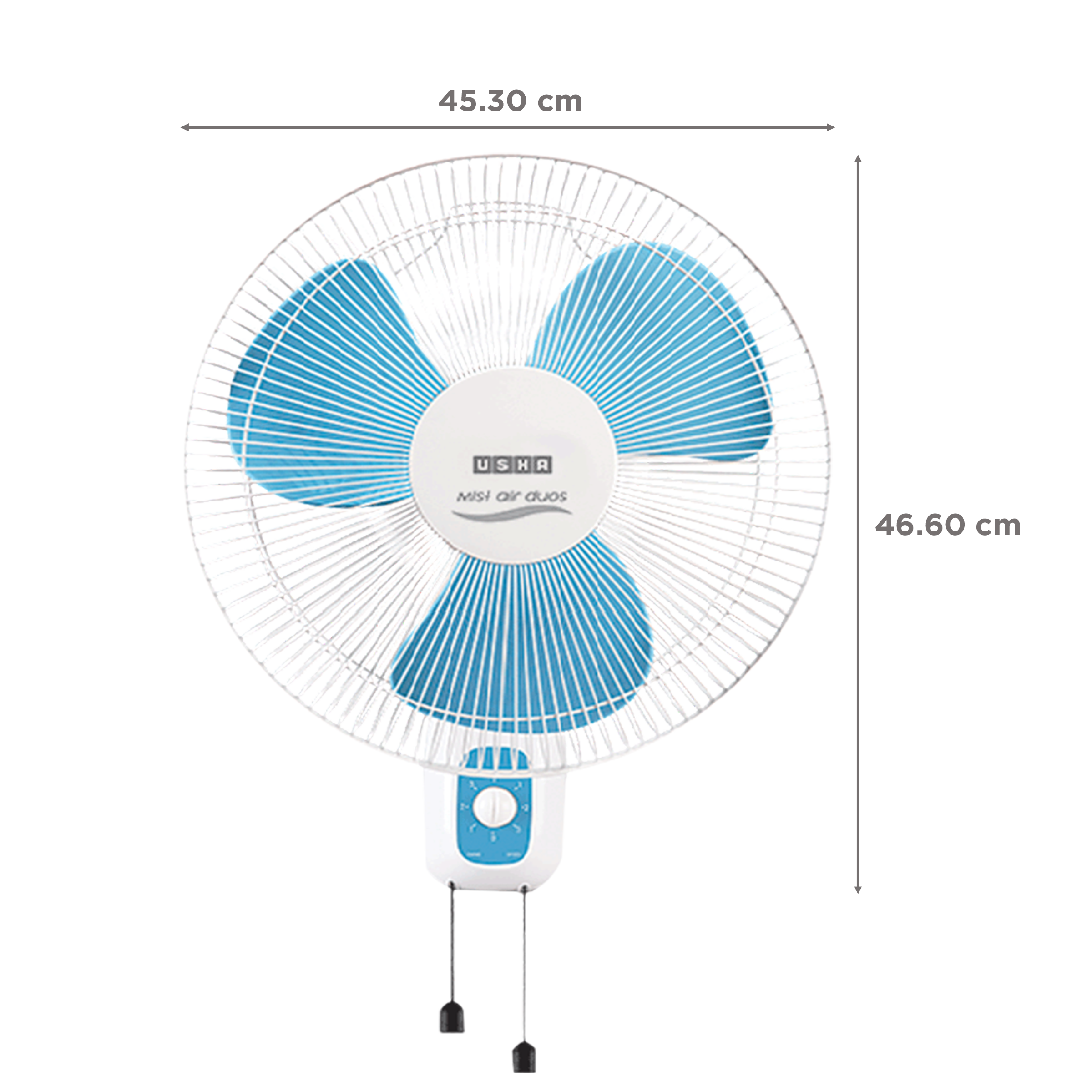 USHA Mist Air Duos 400mm 3 Blade Copper Motor Wall Mounted Fan (Easy Tilt, Blue & White)_2