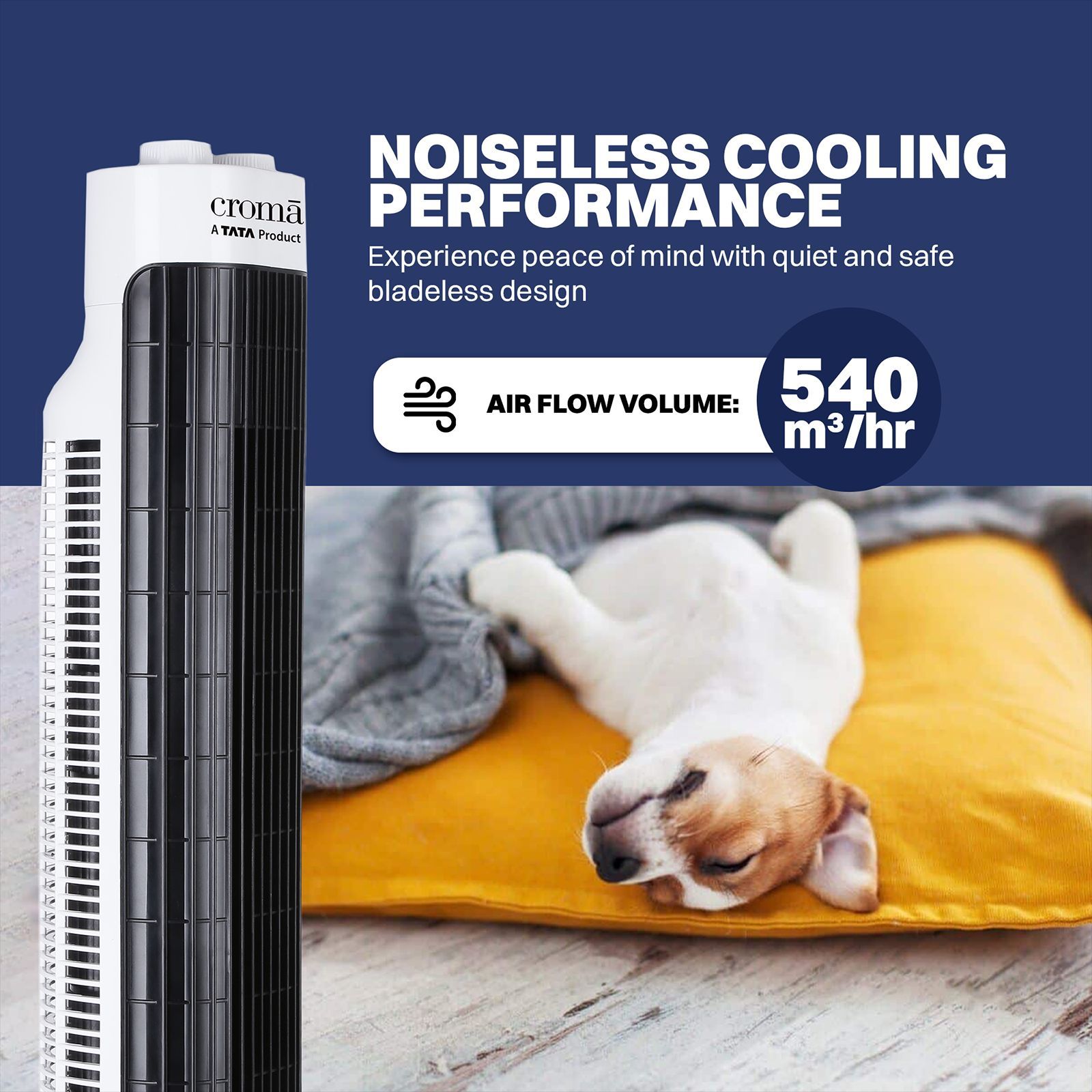 Croma Bladeless 540 m3/hr Air Delivery Tower Fan (Blade Free Design, White & Black)_11