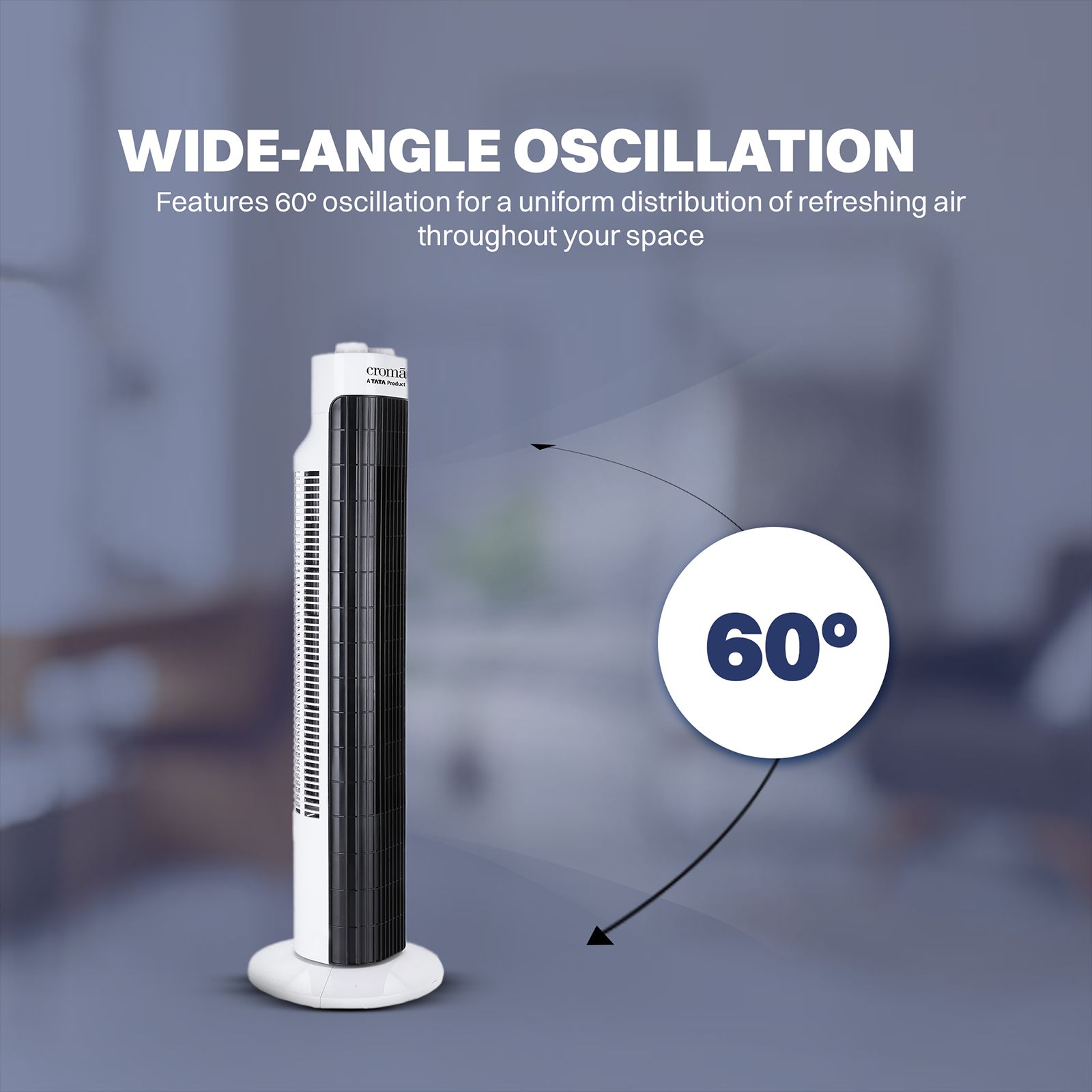Croma Bladeless 540 m3/hr Air Delivery Tower Fan (Blade Free Design, White & Black)_12