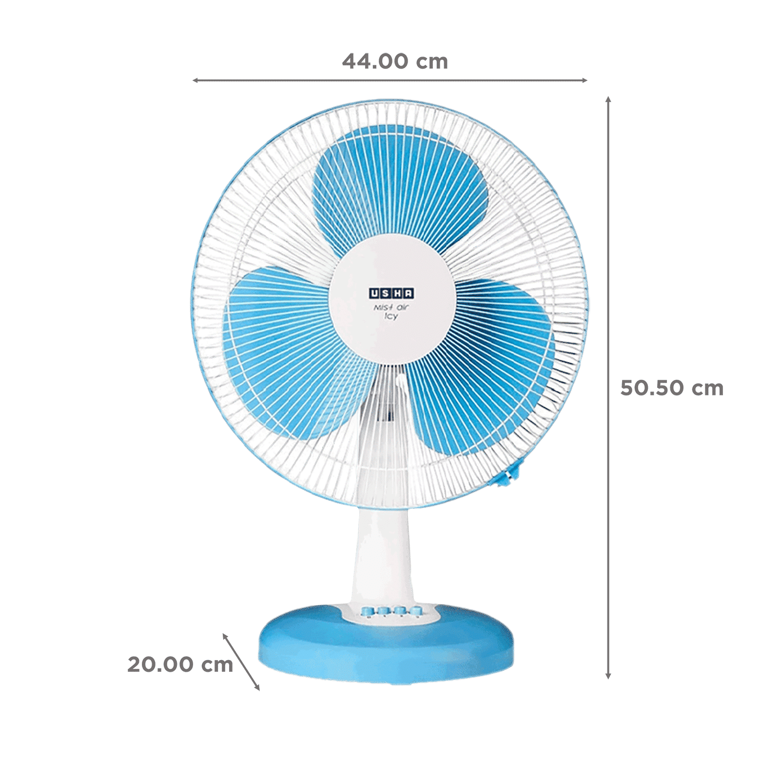 USHA Mist Air Icy 400mm 3 Blade Copper Motor Table Fan (Easy Tilt, Blue)_2