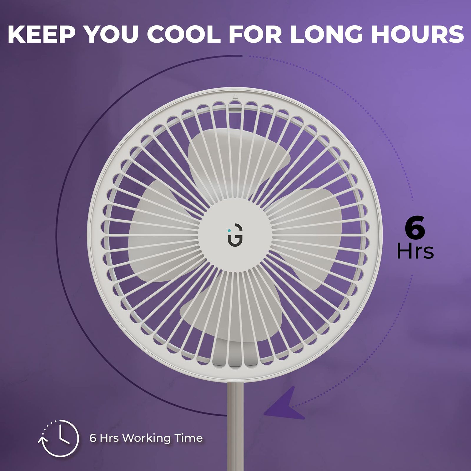 IGear Superfan 150mm 4 Blade Rechargeable Personal Fan with 5000 mAh Battery (Adjustable Height, White)_10