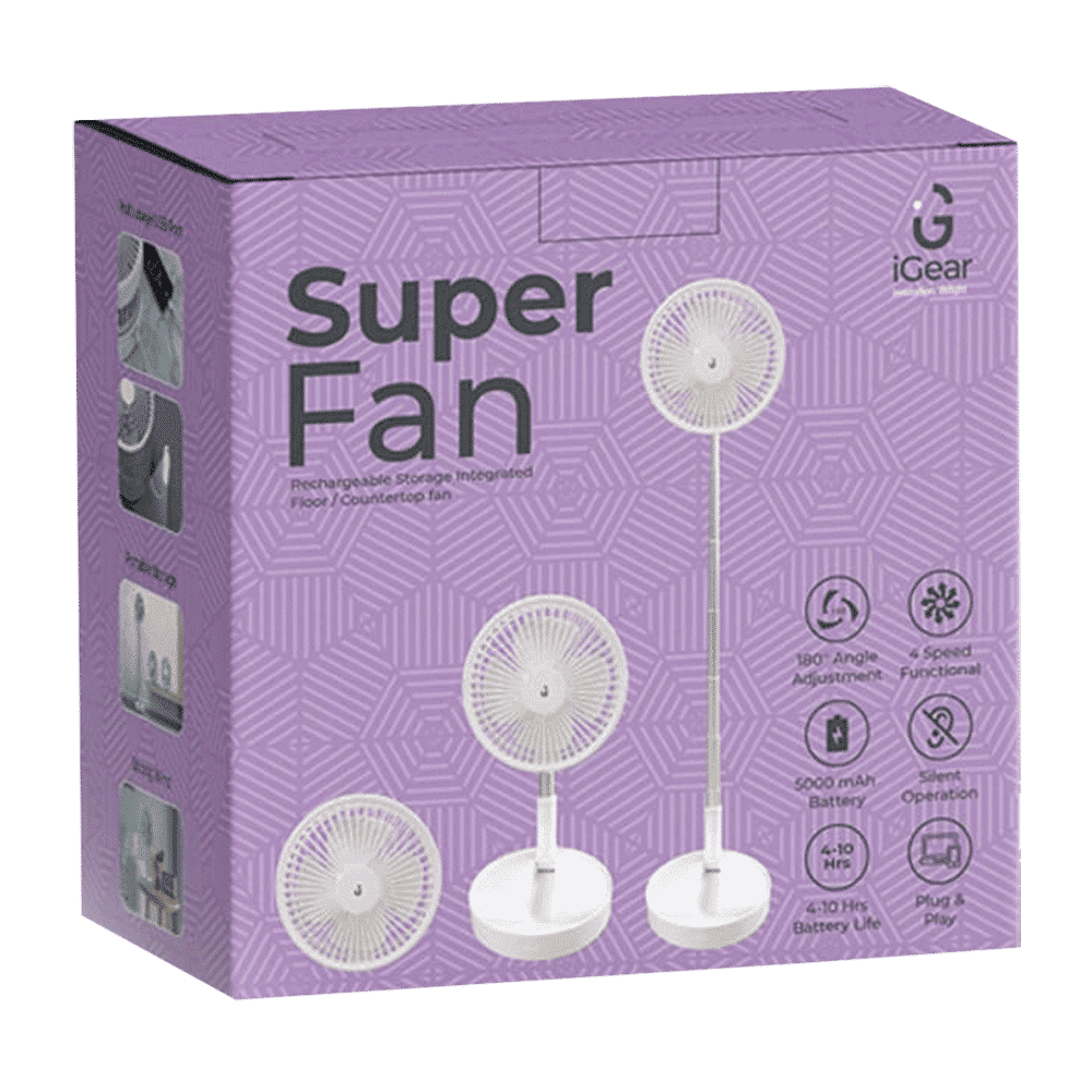 IGear Superfan 150mm 4 Blade Rechargeable Personal Fan with 5000 mAh Battery (Adjustable Height, White)_11