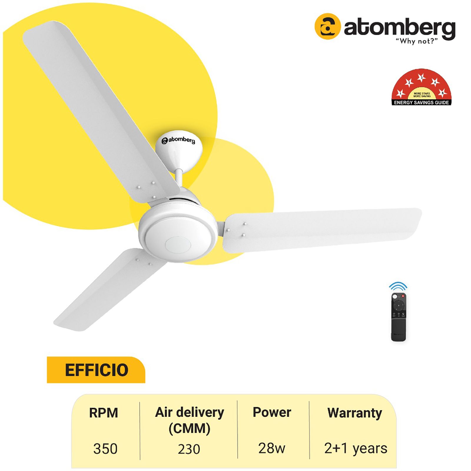 atomberg Efficio 5 Star 1200mm 3 Blade BLDC Motor Ceiling Fan with Remote (LED Indicator, White) atomberg Efficio 5 Star 1200mm 3 Blade BLDC Motor Ceiling Fan with Remote (LED Indicator, White)_10