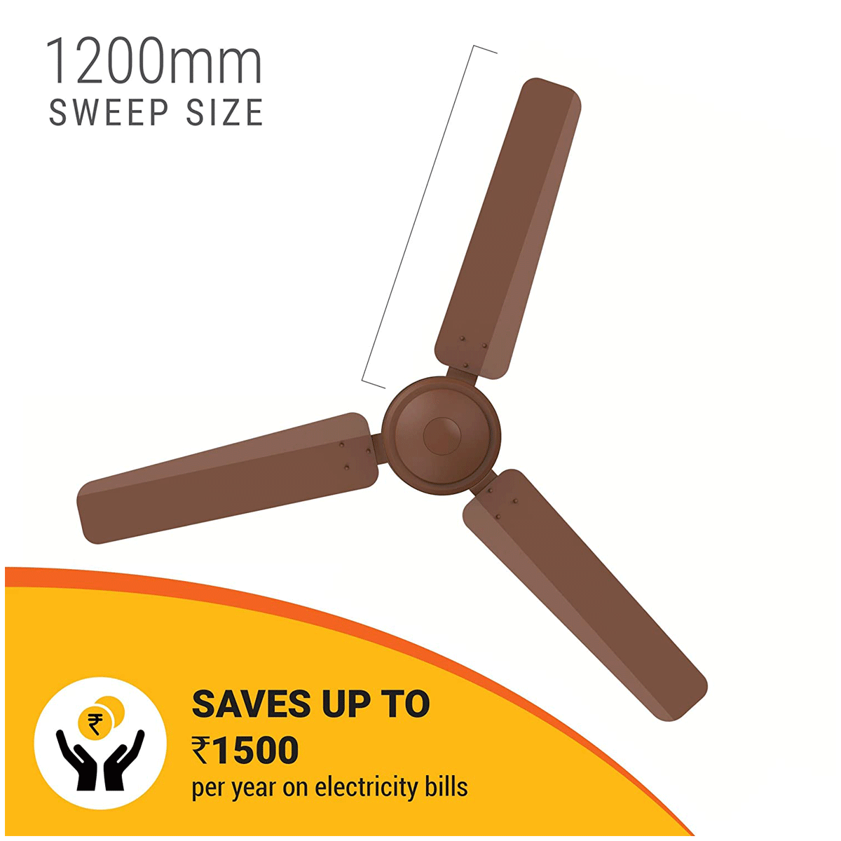 atomberg Efficio 5 Star 1200mm 3 Blade BLDC Motor Ceiling Fan with Remote (LED Indicator, Matt Brown)_12