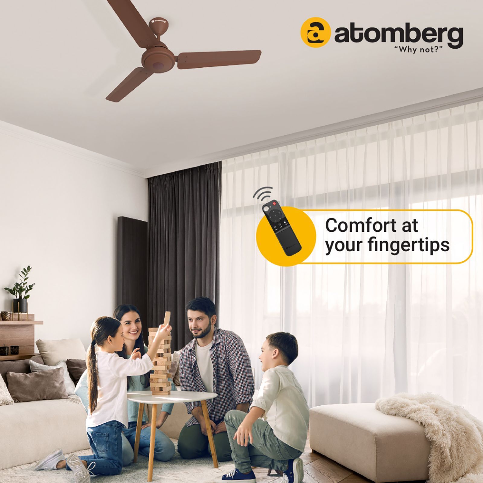 atomberg Efficio 5 Star 1200mm 3 Blade BLDC Motor Ceiling Fan with Remote (LED Indicator, Matt Brown)_8