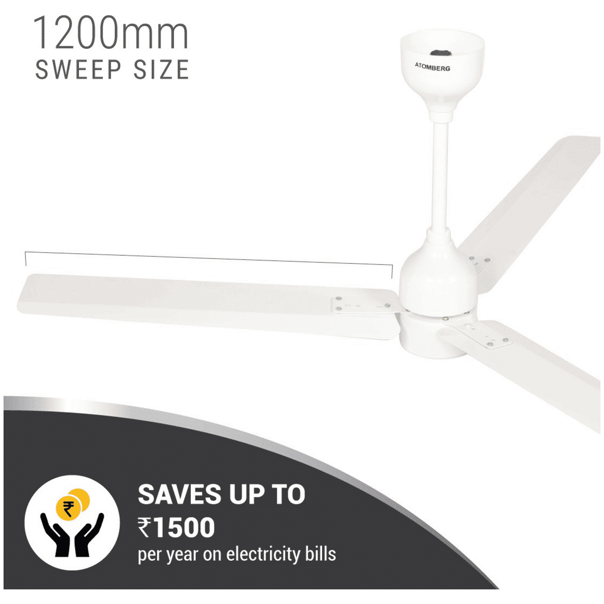 atomberg Renesa 5 Star 1200mm 3 Blade BLDC Motor Ceiling Fan with Remote (LED Speed Indicator, White)_12