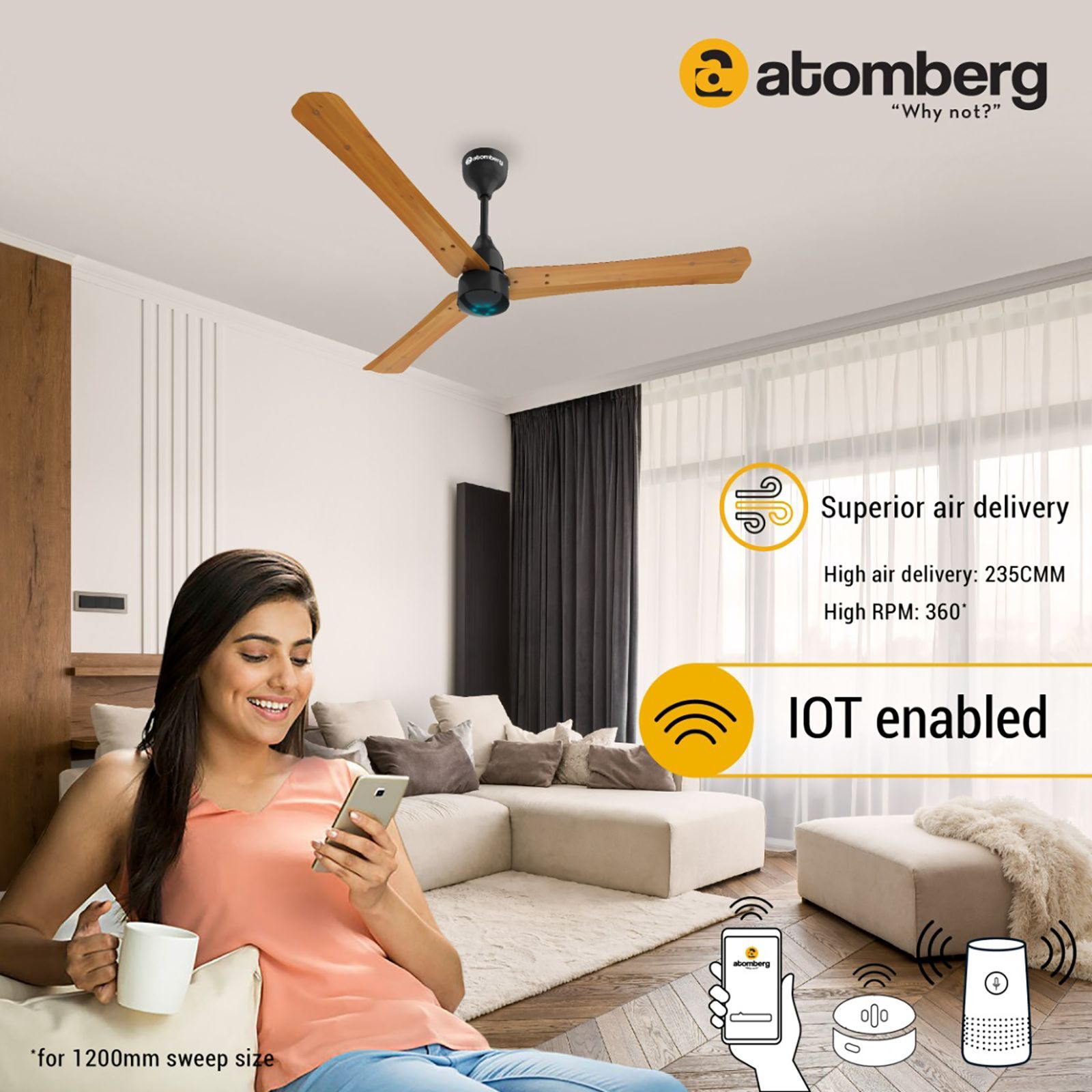 atomberg Renesa Smart Plus 5 Star 1200mm 3 Blade BLDC Motor Smart Ceiling Fan with Remote (Alexa & Google Assistant, Golden Oakwood) atomberg Renesa Smart Plus 5 Star 1200mm 3 Blade BLDC Motor Smart Ceiling Fan with Remote (Alexa & Google Assistant, Golden Oakwood)_9