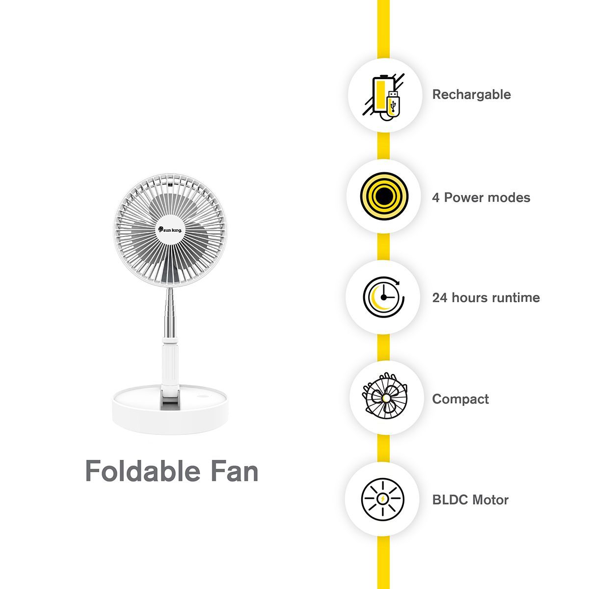 sun king 203.2mm 3 Blade Rechargeable Pedestal Fan with 7650 mAh Battery (BLDC Motor, White) sun king 203.2mm 3 Blade Rechargeable Pedestal Fan with 7650 mAh Battery (BLDC Motor, White)_11