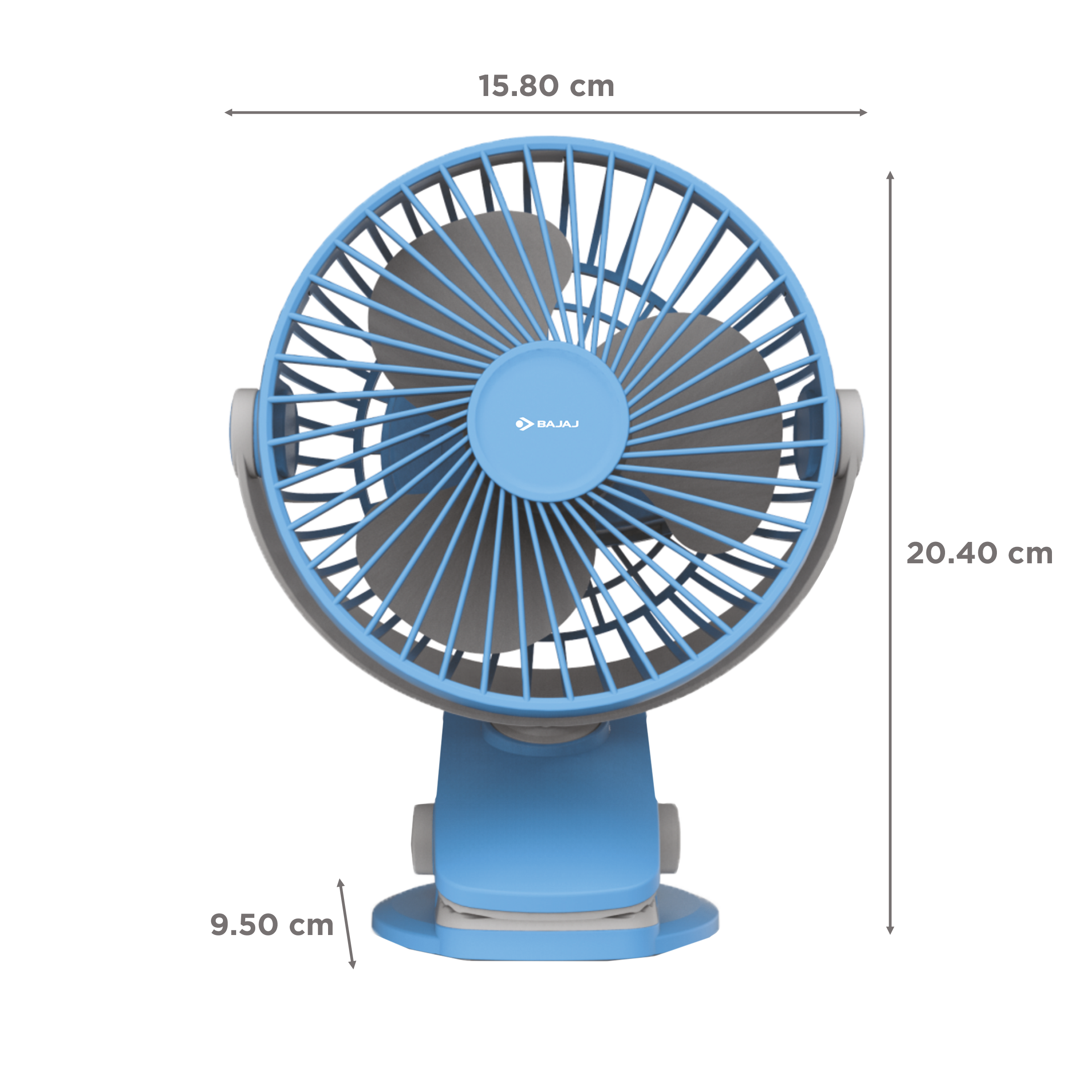 BAJAJ Pygmy Mini 110mm 3 Blade Rechargeable Personal Fan with 1800 mAh Battery (Silent Operation, Cerulean Blue)_2