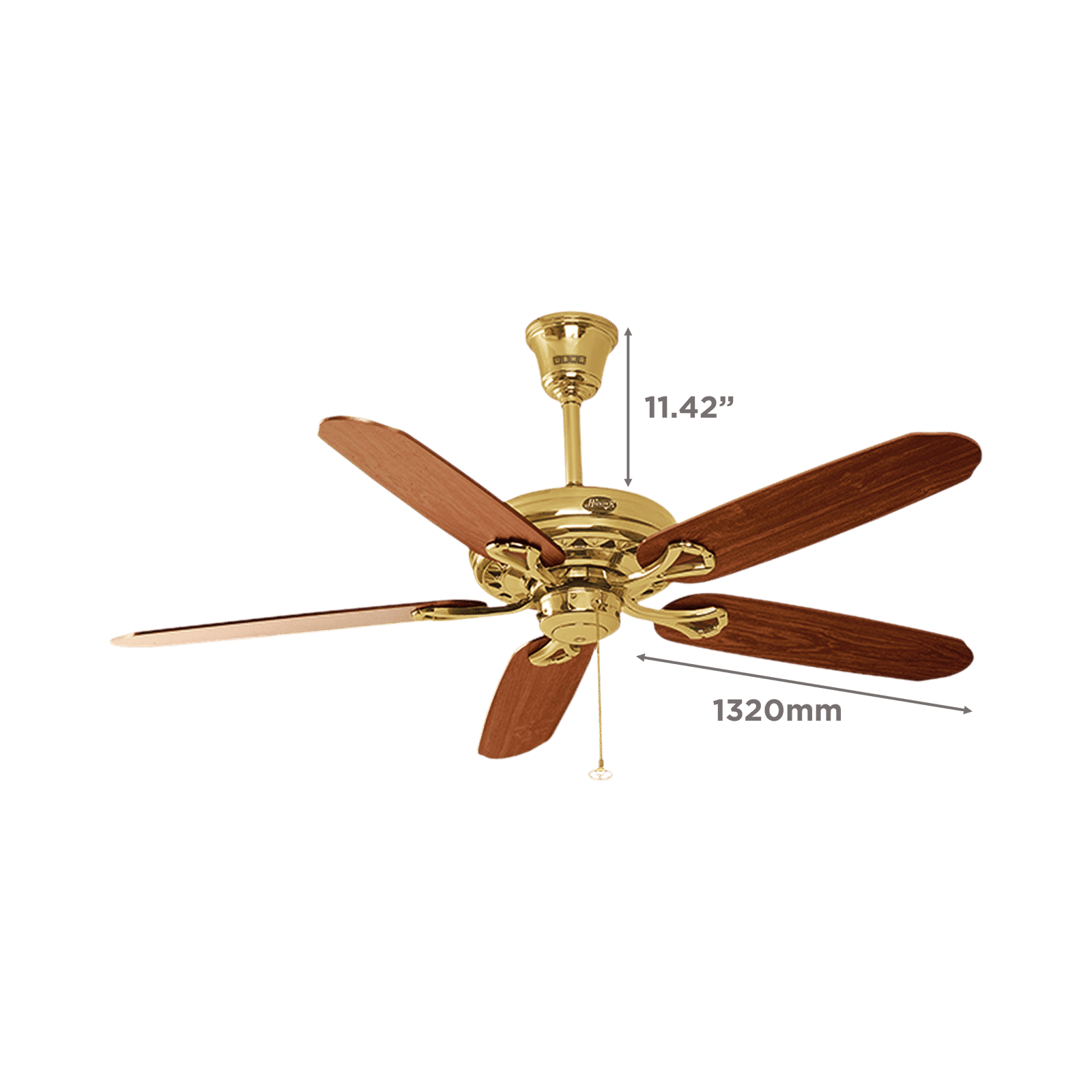 USHA Hunter Savoy 1320mm 5 Blade Induction AC Ceiling Fan (Reversible Plywood Blades, Antique Brass)_2