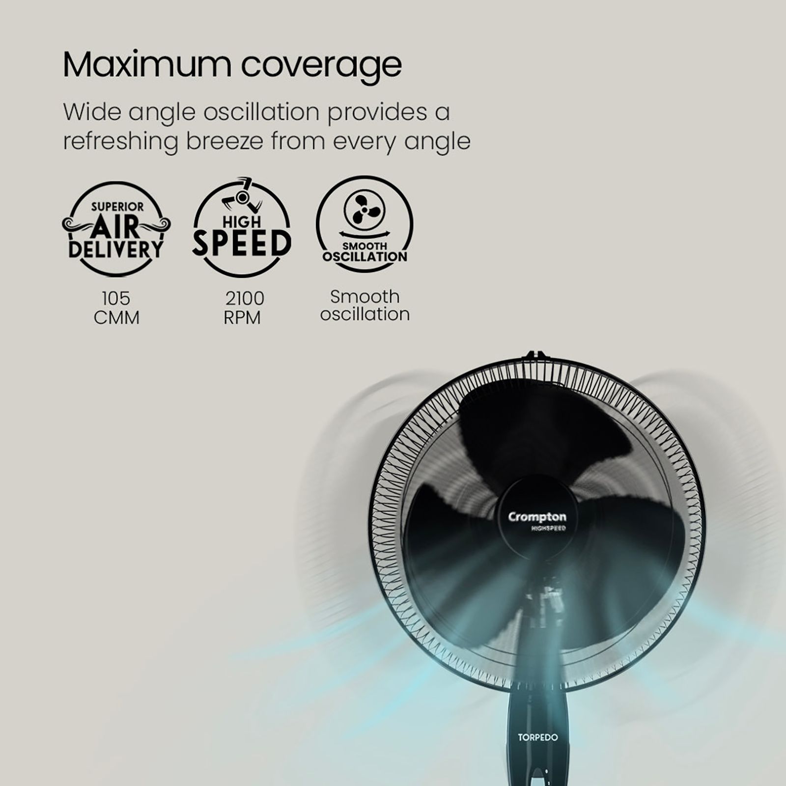Crompton Torpedo 400mm 3 Blade Thermal Overload Protector Pedestal Fan (Anti Rust, Black) Crompton Torpedo 400mm 3 Blade Thermal Overload Protector Pedestal Fan (Anti Rust, Black)_7