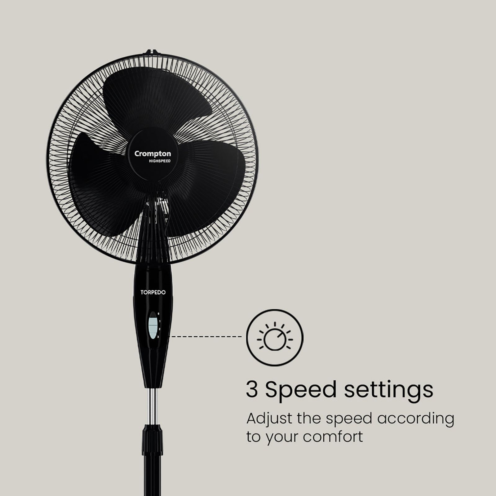 Crompton Torpedo 400mm 3 Blade Thermal Overload Protector Pedestal Fan (Anti Rust, Black) Crompton Torpedo 400mm 3 Blade Thermal Overload Protector Pedestal Fan (Anti Rust, Black)_5