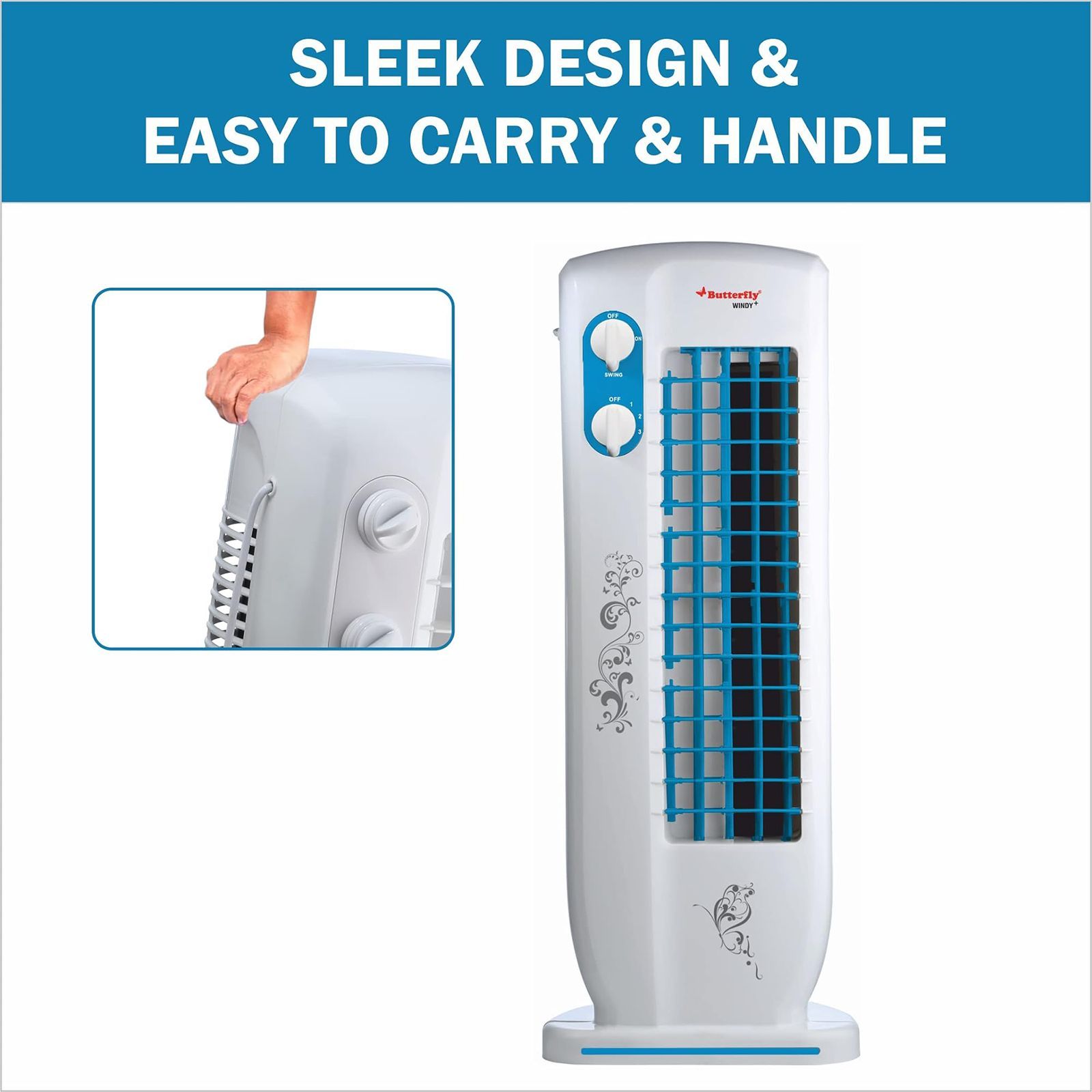 Butterfly Windy Plus Bladeless 25 ft Air Throw 2250 m3/hr Air Delivery Tower Fan (Heavy Duty Motor, Blue) Butterfly Windy Plus Bladeless 25 ft Air Throw 2250 m3/hr Air Delivery Tower Fan (Heavy Duty Motor, Blue)_5