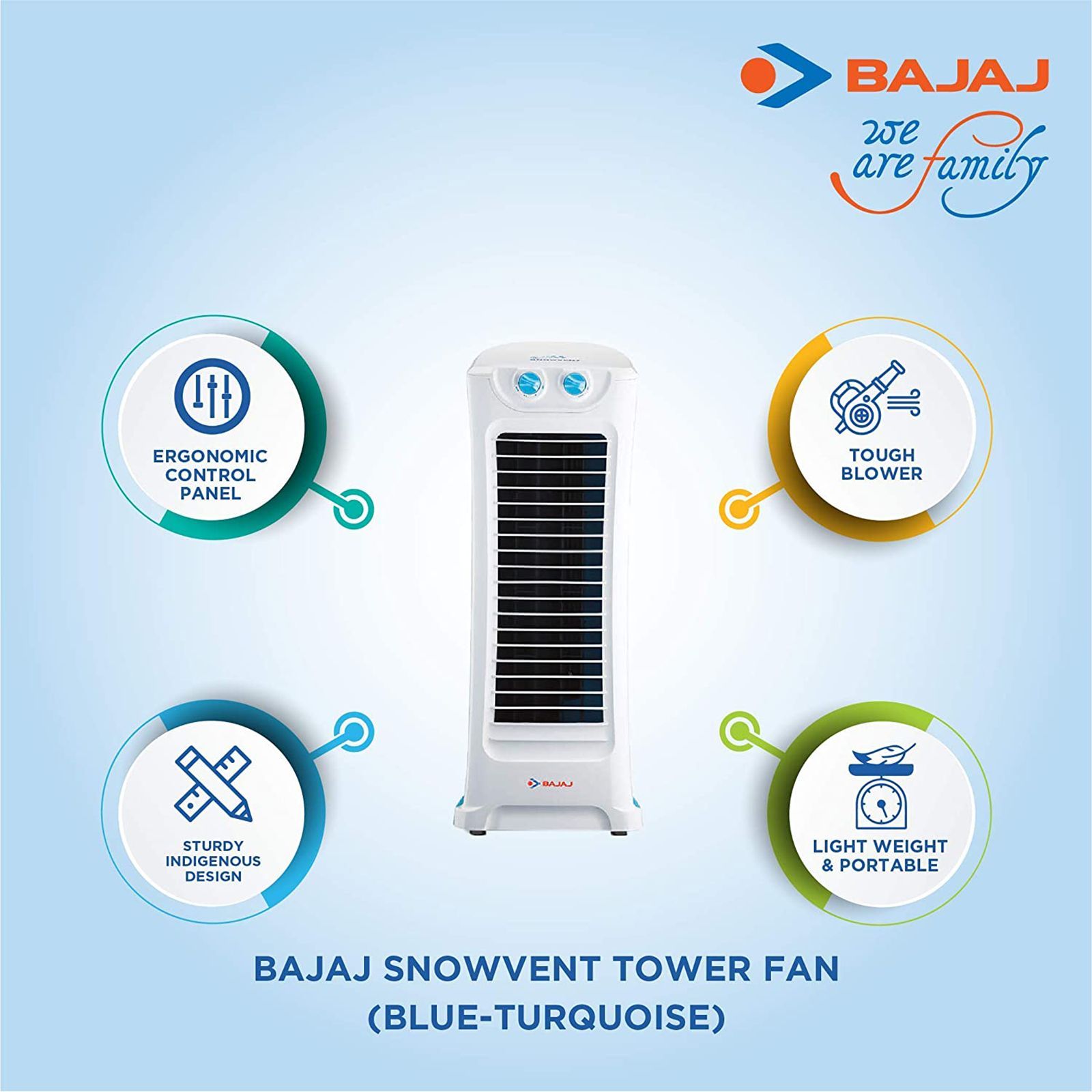 BAJAJ Snowvent Bladeless 2500 m3/hr Air Delivery Tower Fan (Ergonomic Control Panel, Blue & Turquoise) BAJAJ Snowvent Bladeless 2500 m3/hr Air Delivery Tower Fan (Ergonomic Control Panel, Blue & Turquoise)_6