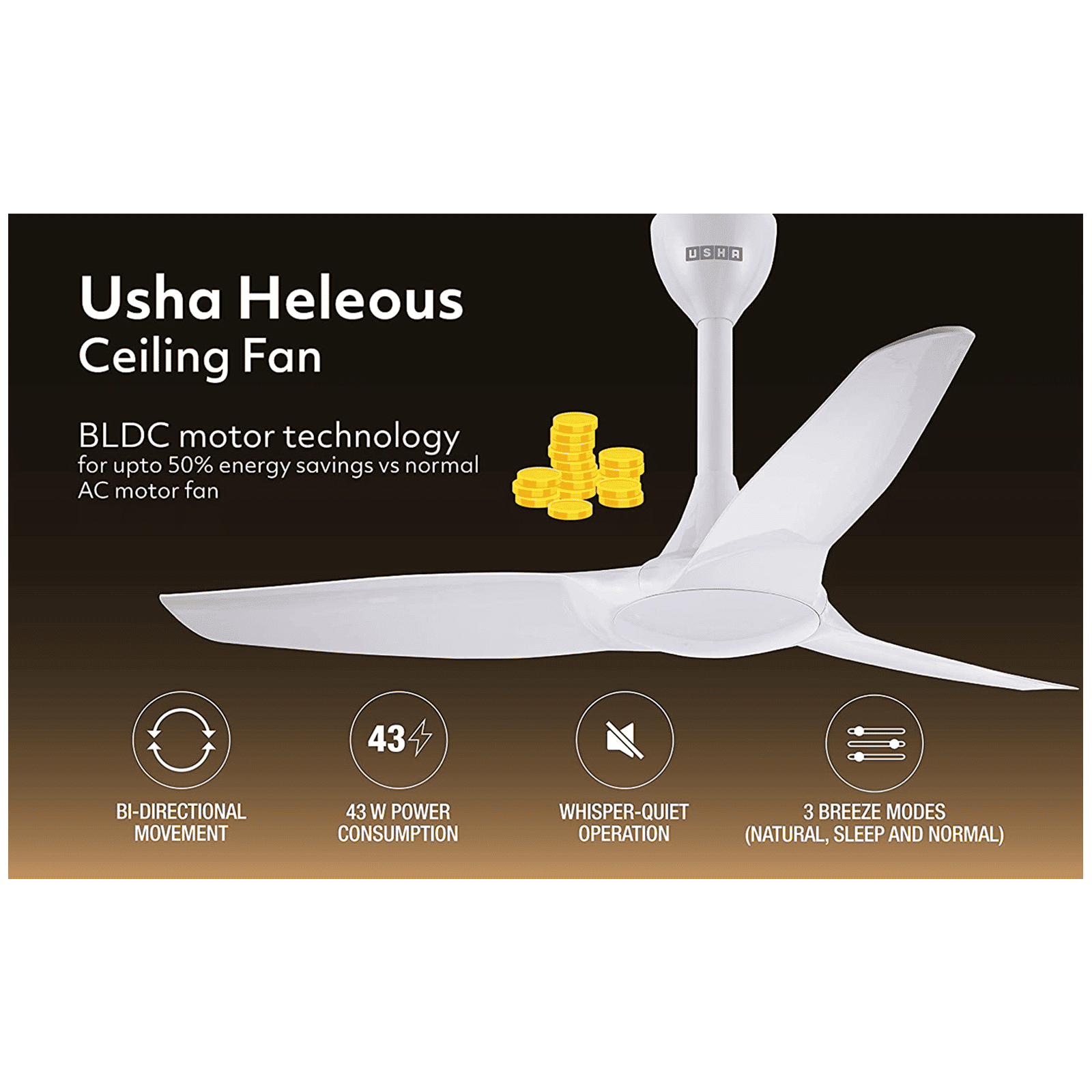 USHA Heleous 1220mm 3 Blade BLDC Motor Ceiling Fan with Remote (Bi Directional rotation, Sparkle White)_9