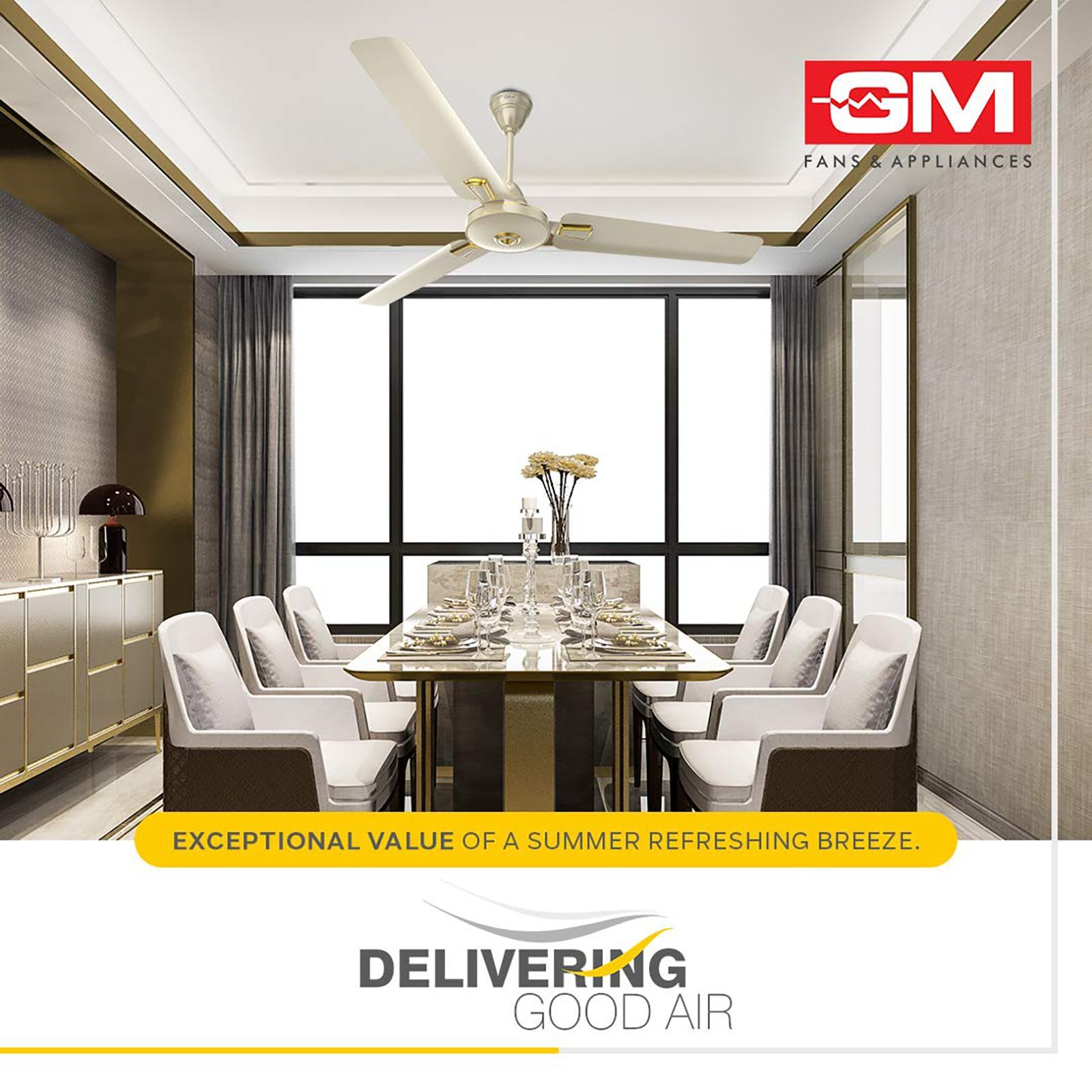 GM AIR9 Plus Deco 1200mm 3 Blade Copper Motor Ceiling Fan (Aerodynamically Design, Ivory)_5