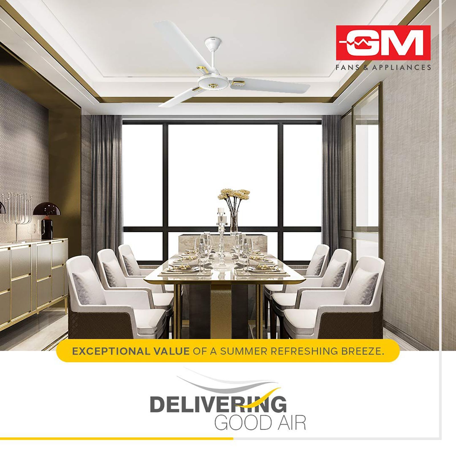 GM AIR9 Plus Deco 1200mm 3 Blade Copper Motor Ceiling Fan (Aerodynamically Design, White)_5