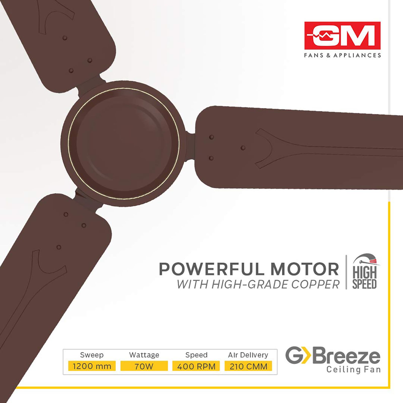 GM G-Breeze 1200mm 3 Blade Energy Efficient Ceiling Fan (High Speed, Brown)_9