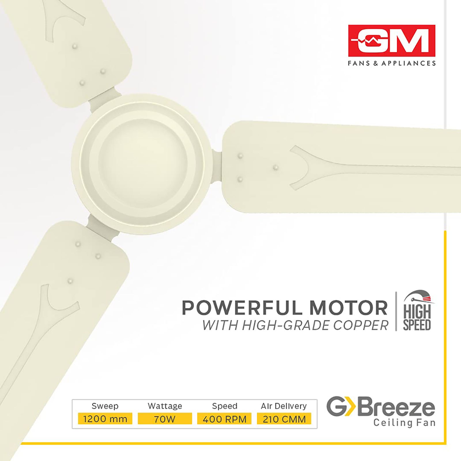 GM G-Breeze 1200mm 3 Blade Energy Efficient Ceiling Fan (High Speed, Ivory)_8