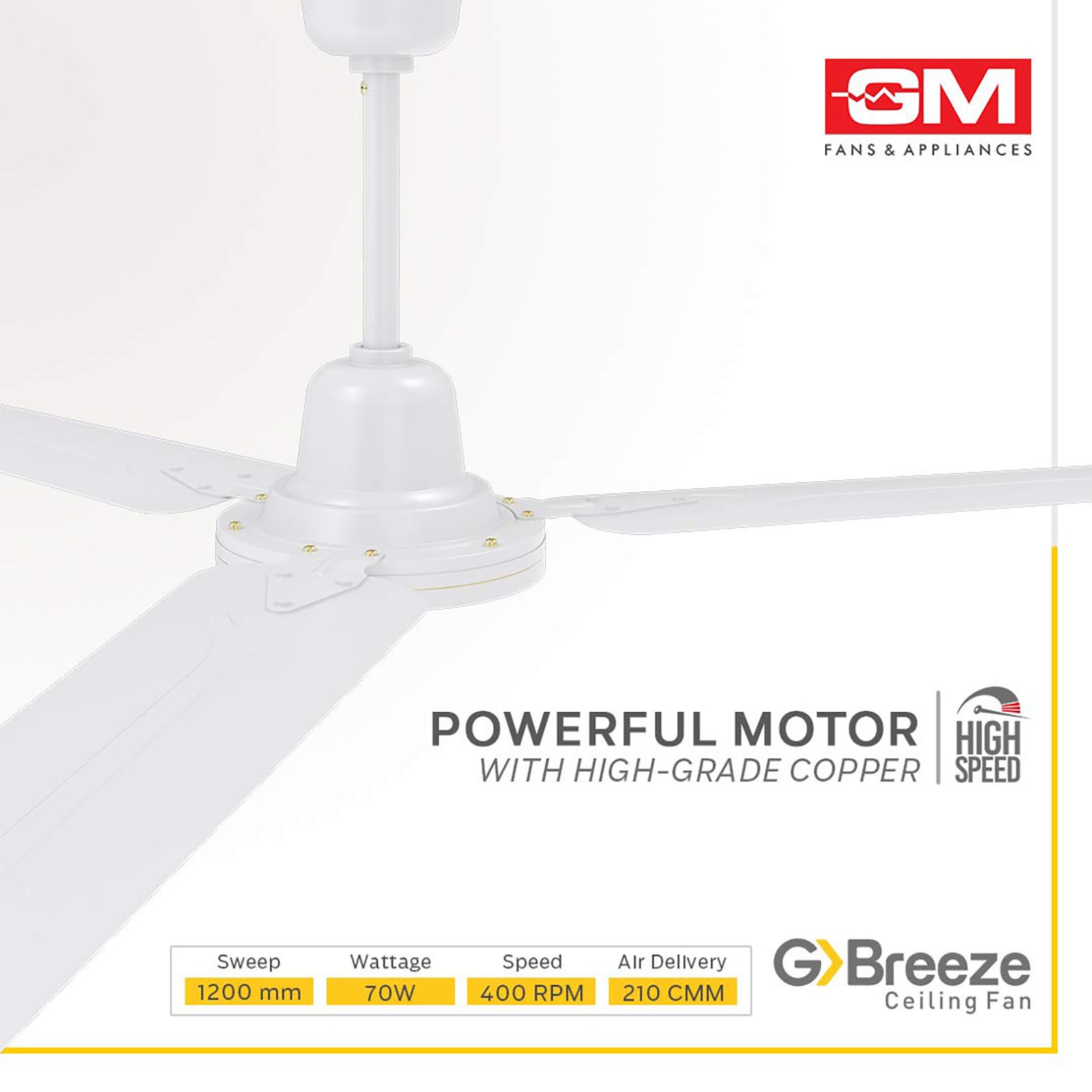 GM G-Breeze 1200mm 3 Blade Energy Efficient Ceiling Fan (High Speed, White)_6
