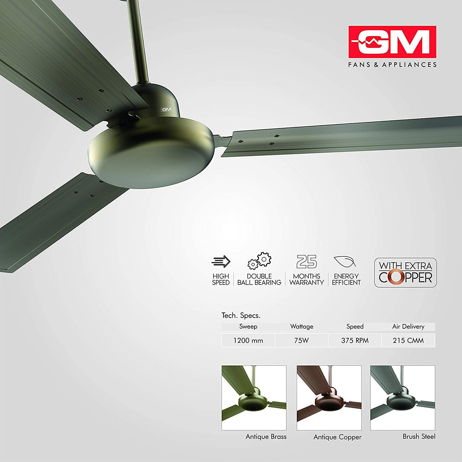 GM Spencer 1200mm 3 Blade High Speed Ceiling Fan (Aerodynamically Designed, Antique Brass) GM Spencer 1200mm 3 Blade High Speed Ceiling Fan (Aerodynamically Designed, Antique Brass)_8