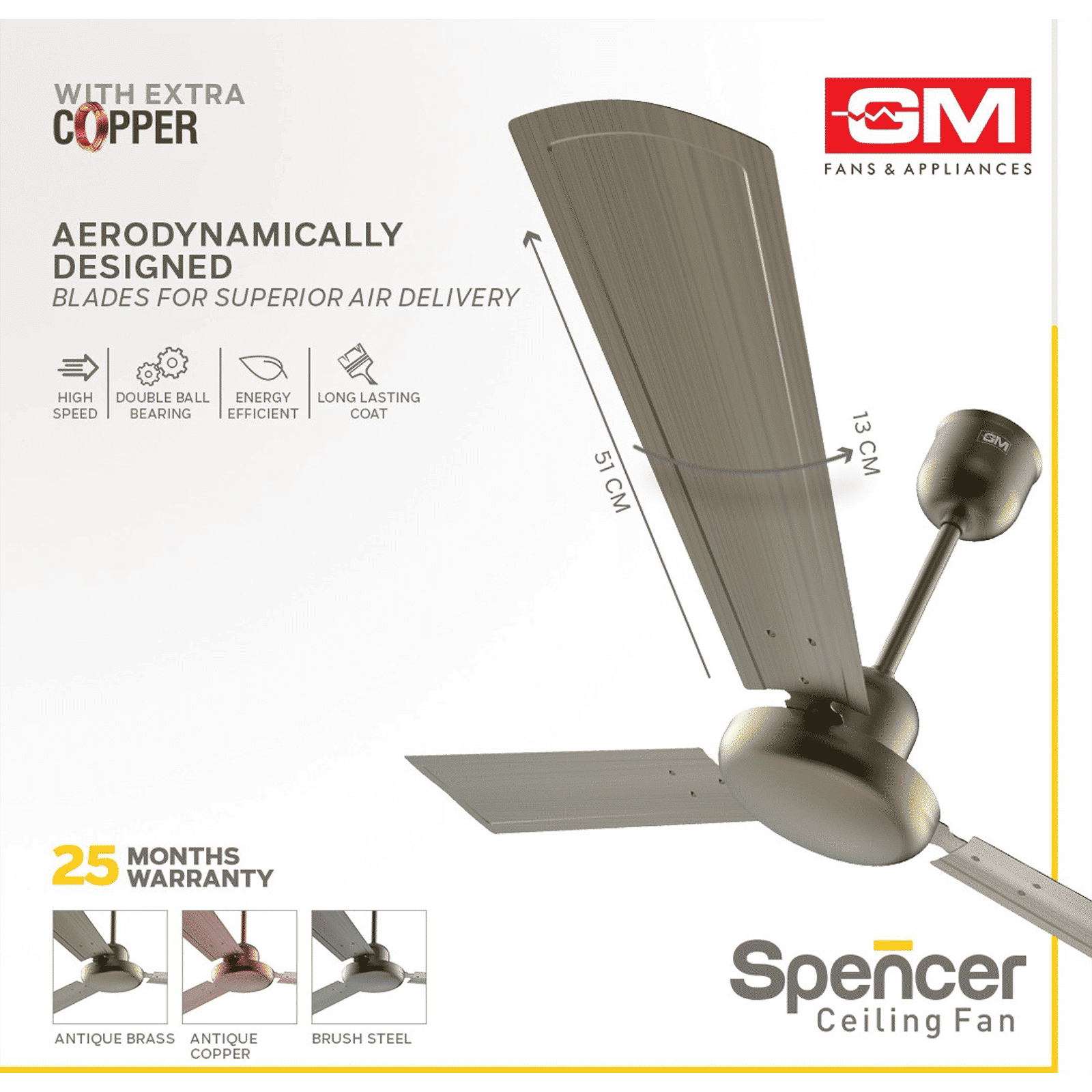 GM Spencer 1200mm 3 Blade High Speed Ceiling Fan (Aerodynamically Designed, Antique Brass) GM Spencer 1200mm 3 Blade High Speed Ceiling Fan (Aerodynamically Designed, Antique Brass)_10