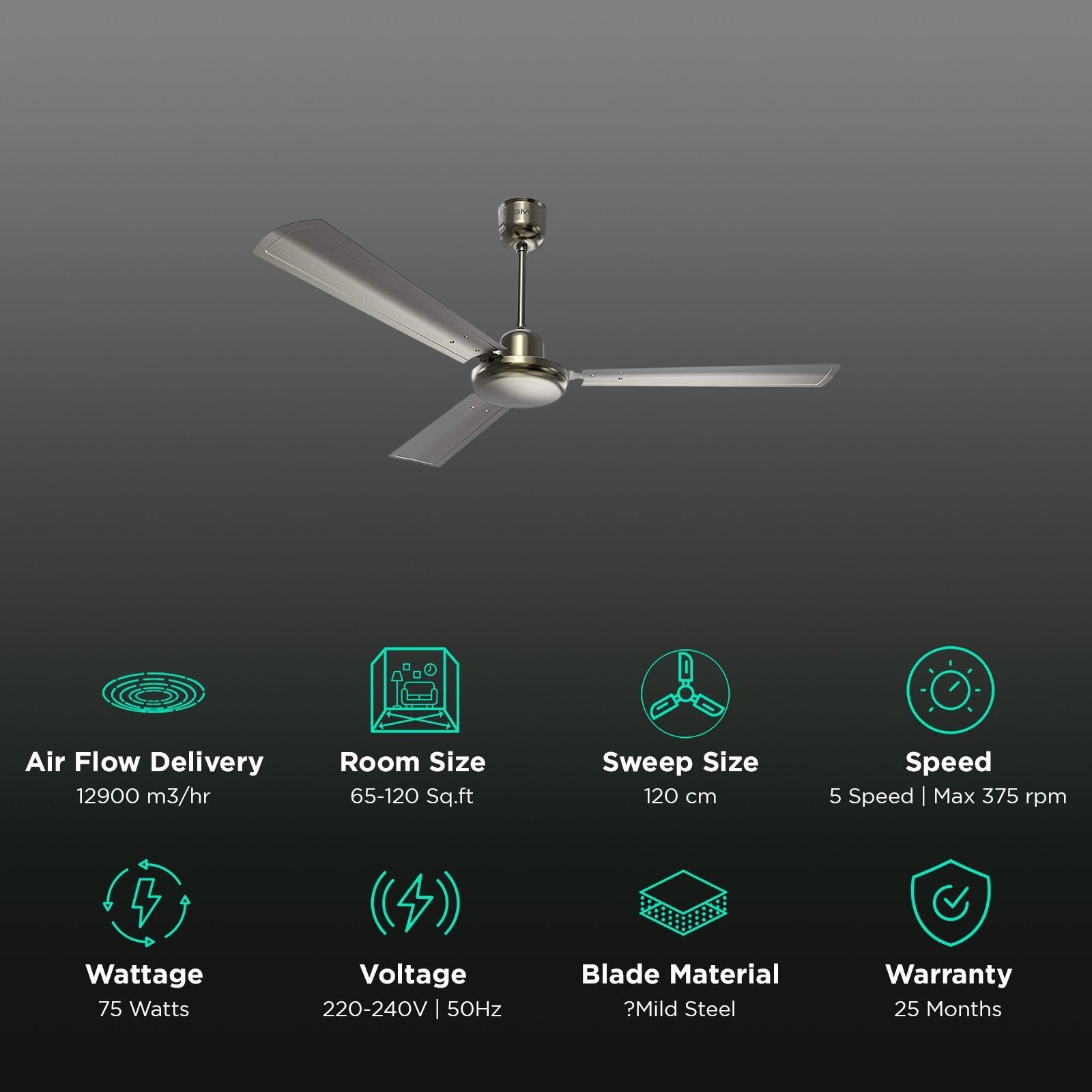 GM Spencer 1200mm 3 Blade High Speed Ceiling Fan (Aerodynamically Designed, Antique Brass) GM Spencer 1200mm 3 Blade High Speed Ceiling Fan (Aerodynamically Designed, Antique Brass)_3