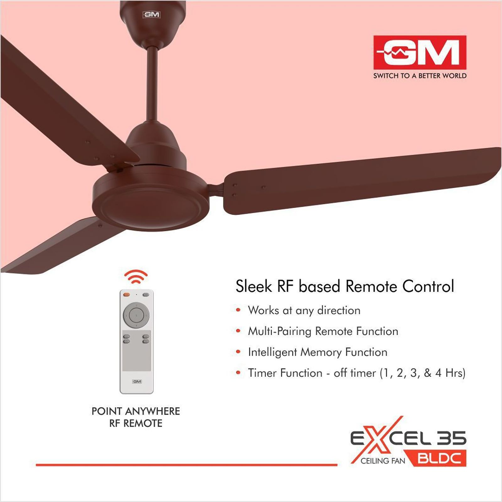 GM Excel35 5 Star 1200mm 3 Blade BLDC Motor Ceiling Fan with Remote (Energy Efficient, Matt Brown) GM Excel35 5 Star 1200mm 3 Blade BLDC Motor Ceiling Fan with Remote (Energy Efficient, Matt Brown)_9