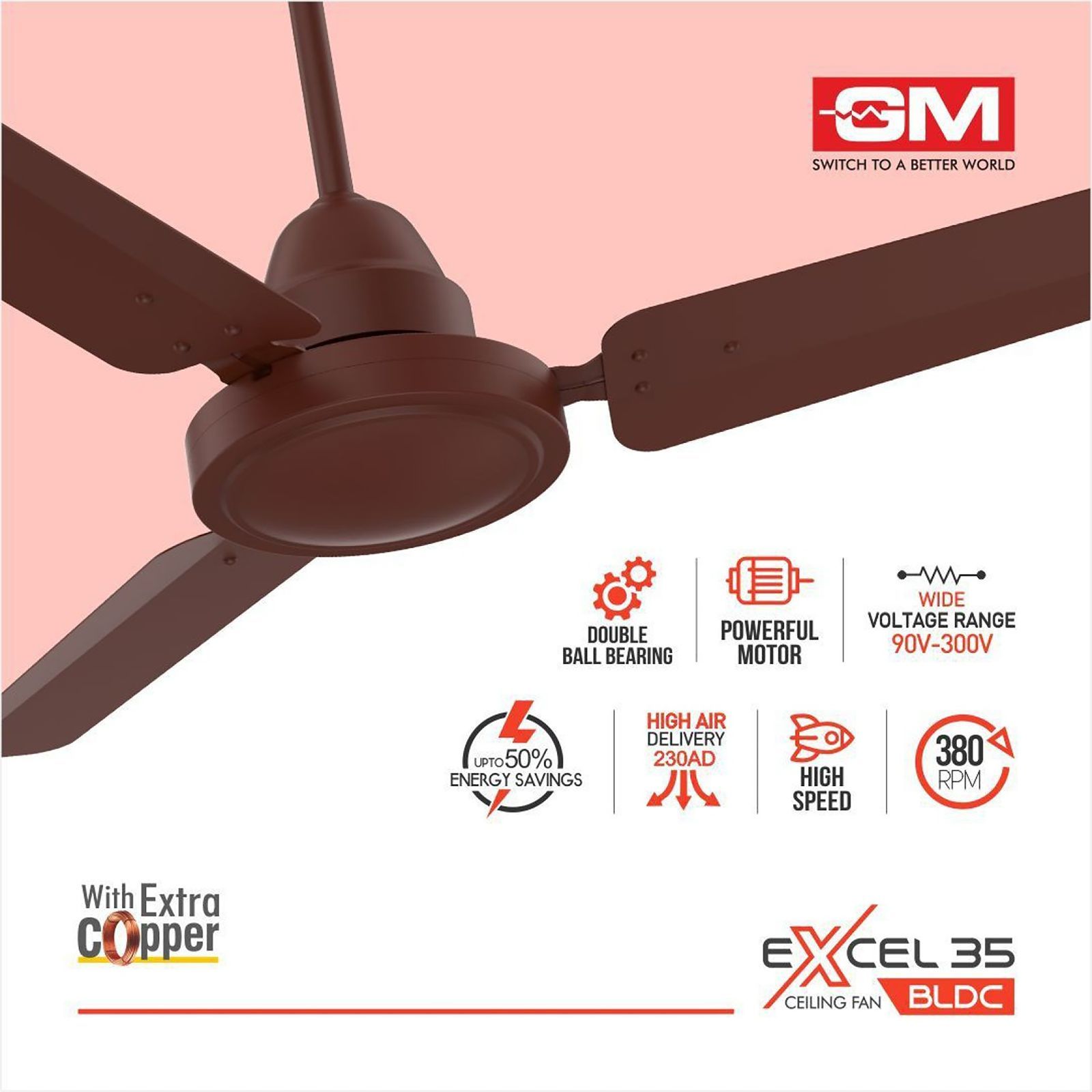 GM Excel35 5 Star 1200mm 3 Blade BLDC Motor Ceiling Fan with Remote (Energy Efficient, Matt Brown) GM Excel35 5 Star 1200mm 3 Blade BLDC Motor Ceiling Fan with Remote (Energy Efficient, Matt Brown)_5