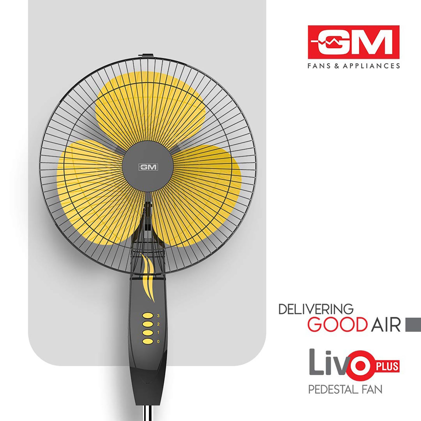GM Livo 400mm 3 Blade Noiseless Operation Pedestal Fan (Rust Proof, Yellow & Black)_9