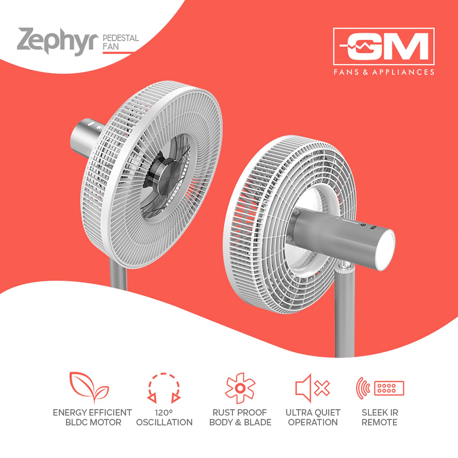 GM Zephyr 300mm 9 Blade BLDC Motor Pedestal Fan with Remote (Rust Resistant, White) GM Zephyr 300mm 9 Blade BLDC Motor Pedestal Fan with Remote (Rust Resistant, White)_7
