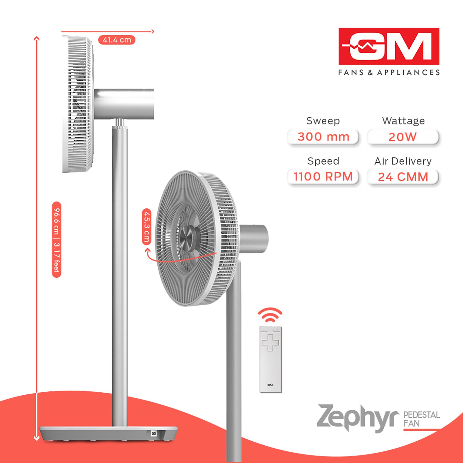 GM Zephyr 300mm 9 Blade BLDC Motor Pedestal Fan with Remote (Rust Resistant, White) GM Zephyr 300mm 9 Blade BLDC Motor Pedestal Fan with Remote (Rust Resistant, White)_9
