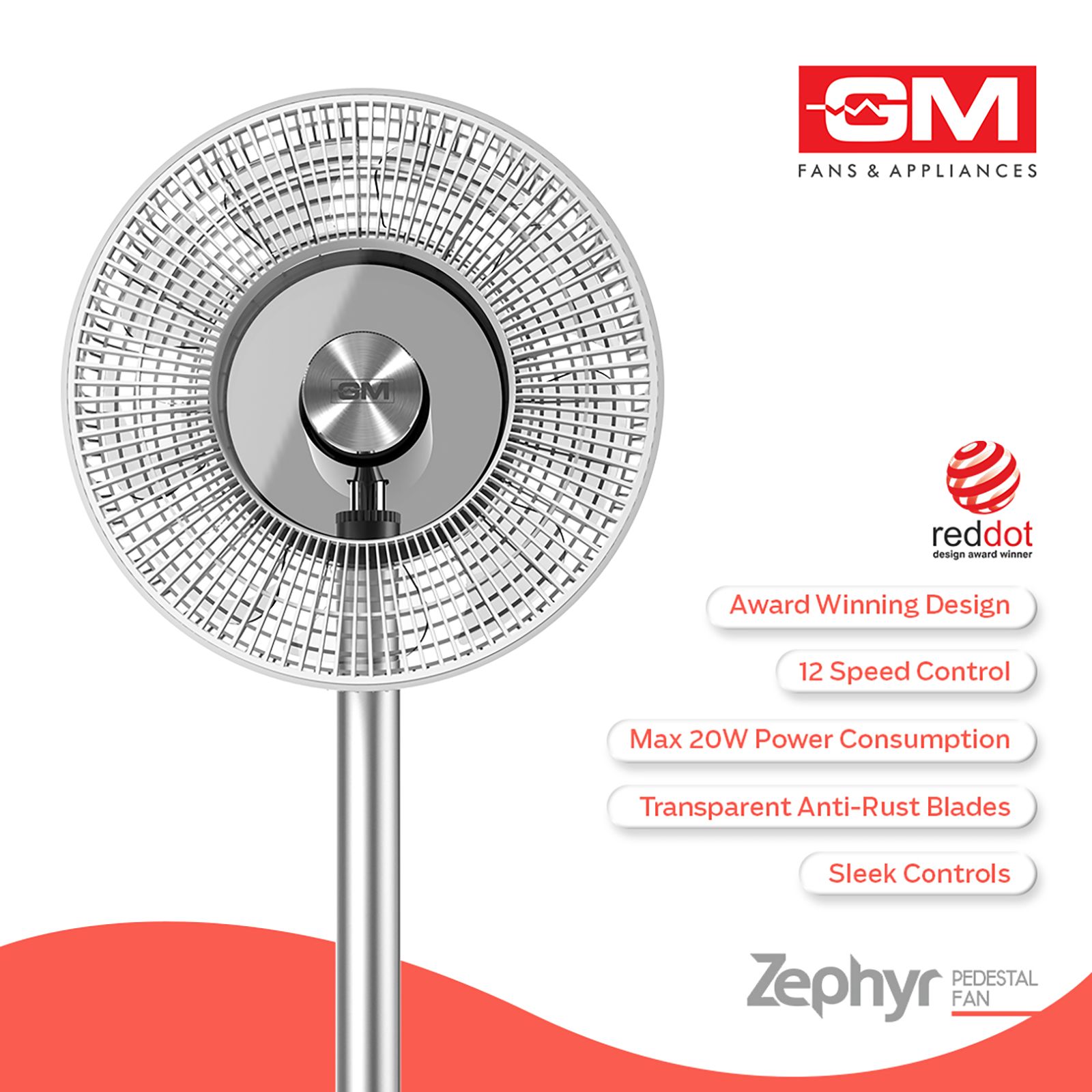 GM Zephyr 300mm 9 Blade BLDC Motor Pedestal Fan with Remote (Rust Resistant, White) GM Zephyr 300mm 9 Blade BLDC Motor Pedestal Fan with Remote (Rust Resistant, White)_4