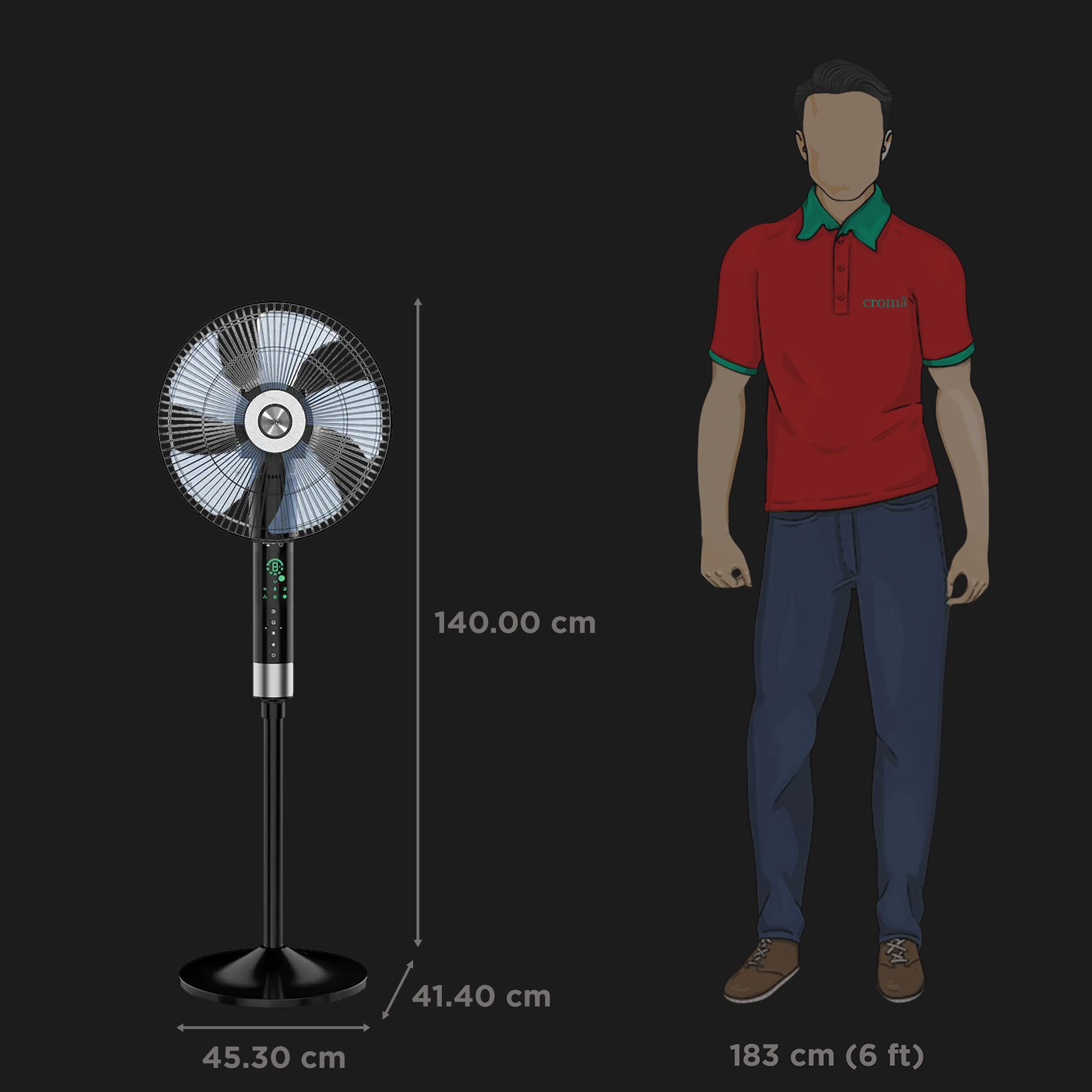 GM Maestro 400mm 3 Blade 360 Degree Oscillation Pedestal Fan with Remote (Rust Resistant, Black)_2